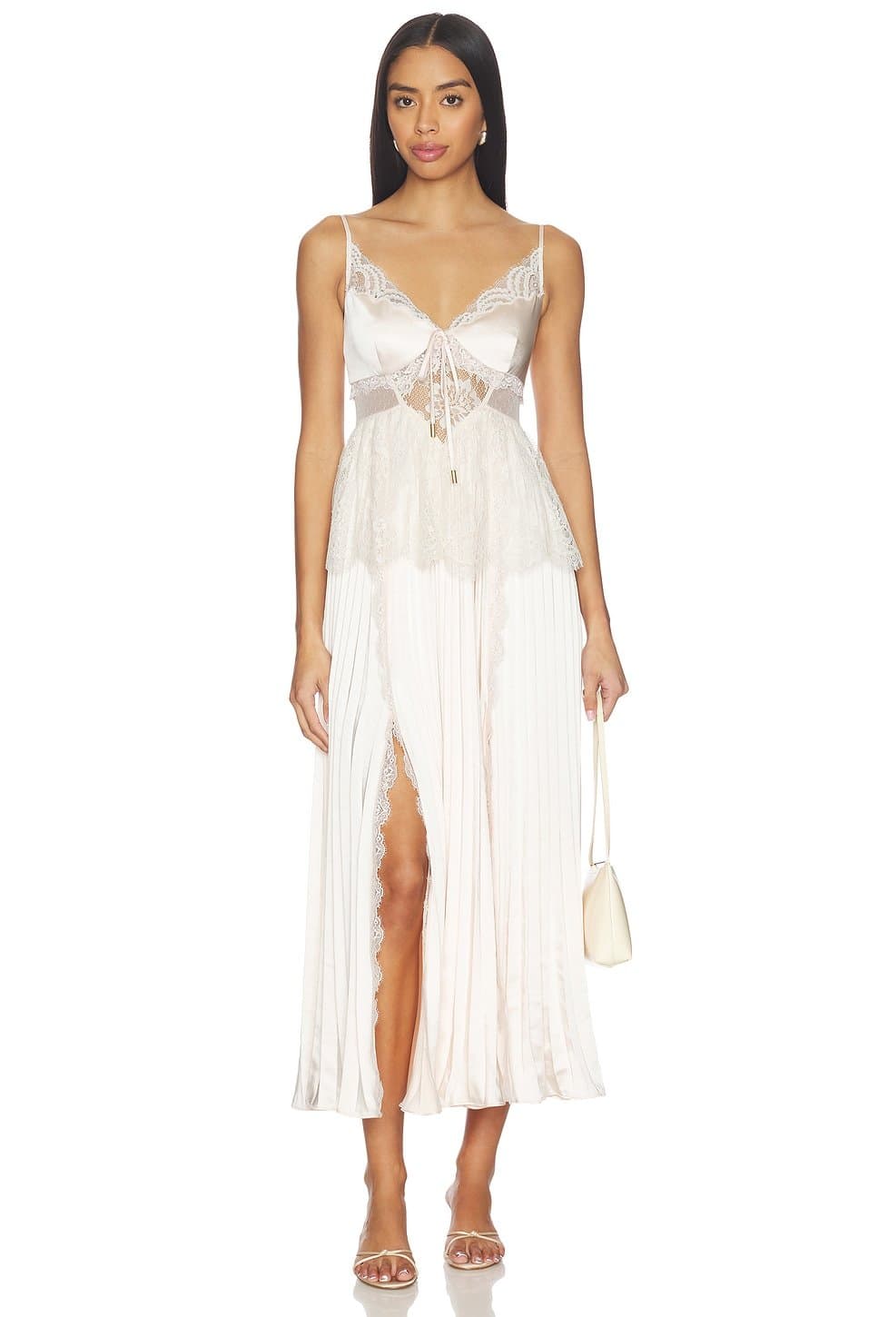 revolve Blush Satin Lace Midi Dress