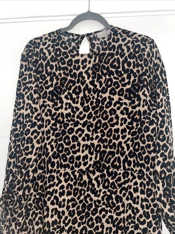 ASOS Asos Beige Black Long Sleeve Midi Dress Size 8 Frill Hem Casual Stylish Fashion