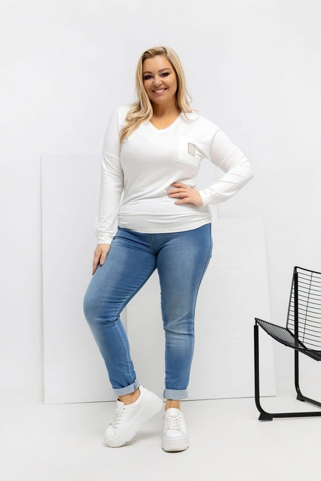 Love Lace Love Lace Women's Plus Size Micro Modal V Neck Blouse with Pocket in White - 2