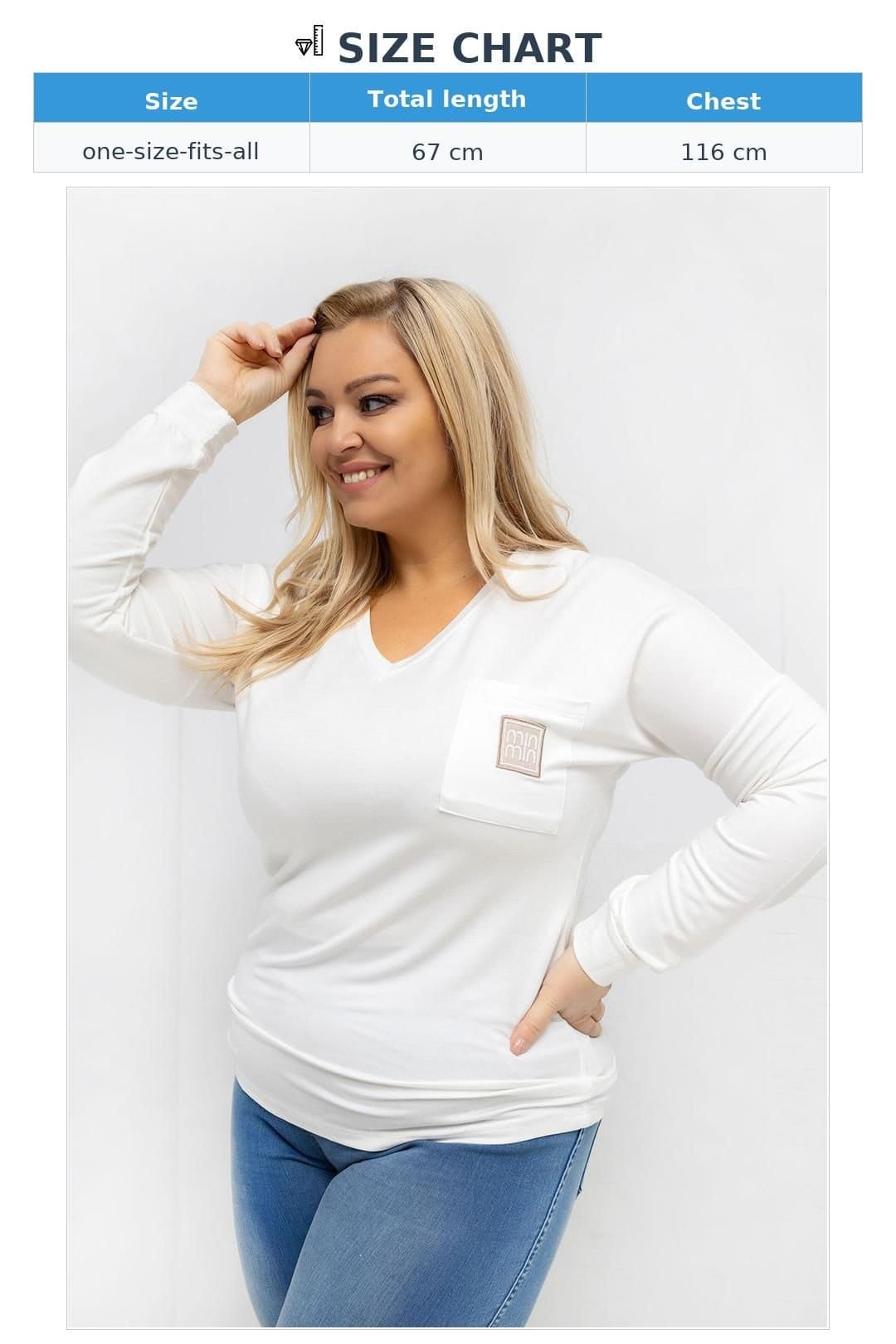 Love Lace Love Lace Women's Plus Size Micro Modal V Neck Blouse with Pocket in White - 4