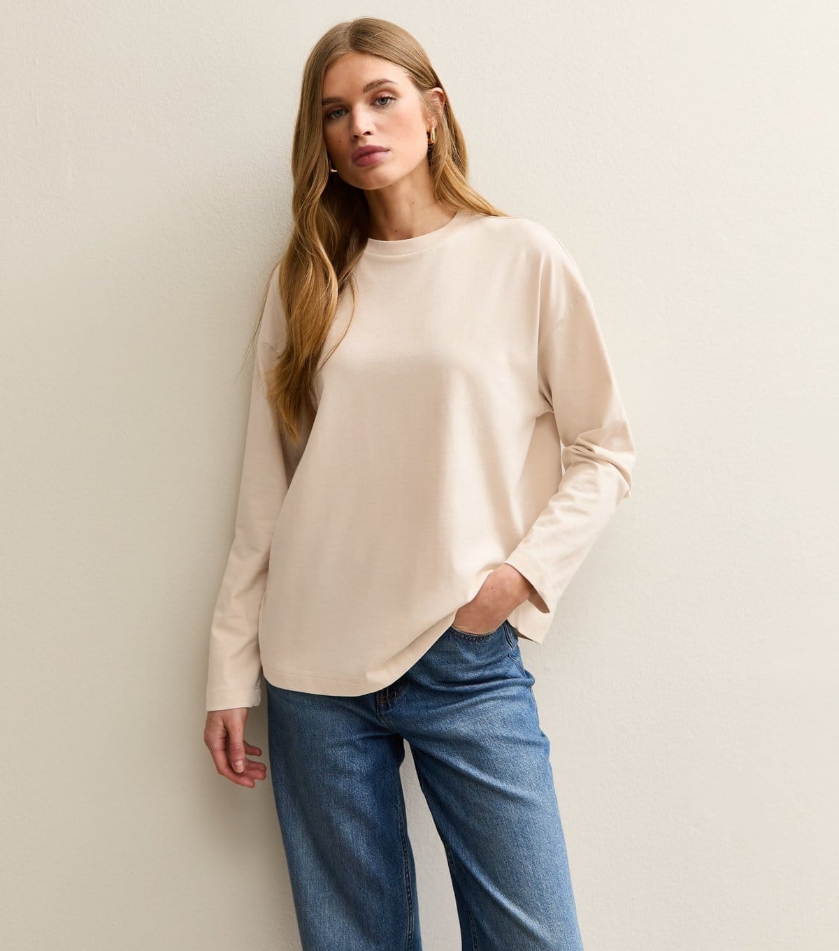 New Look Stone Heavyweight Cotton Long Sleeve T-Shirt
