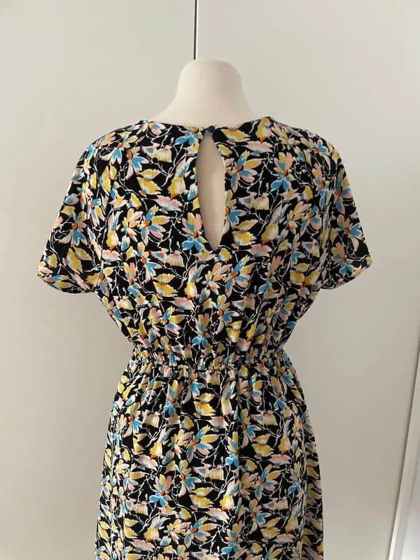 Oliver Bonas oliver bonas mini dress womens black yellow floral cinched waist short sleeve round neck