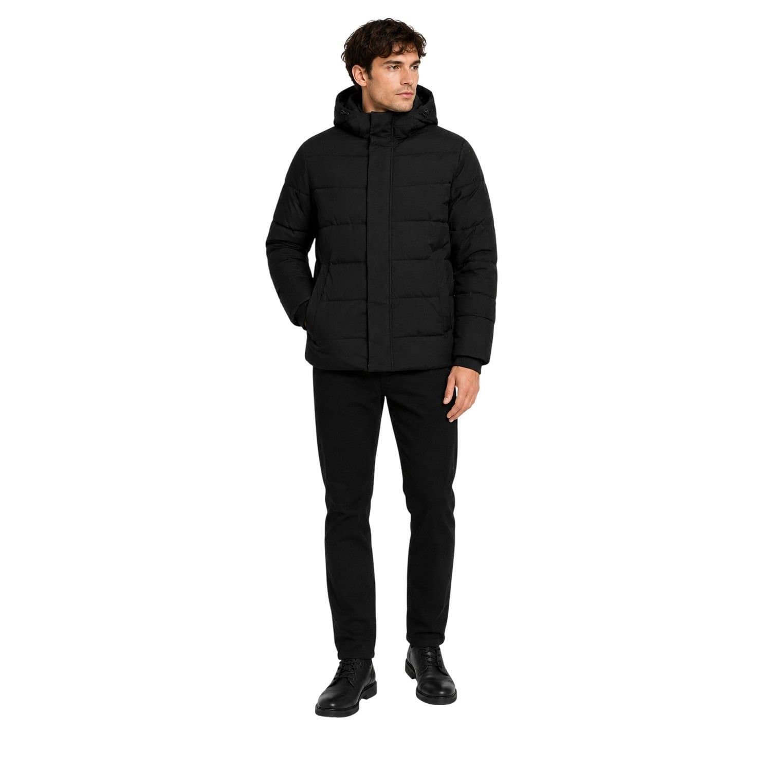 jack & jones Jack & Jones Men's Colour Block Ribbed Hooded Puffer Jacket in Black