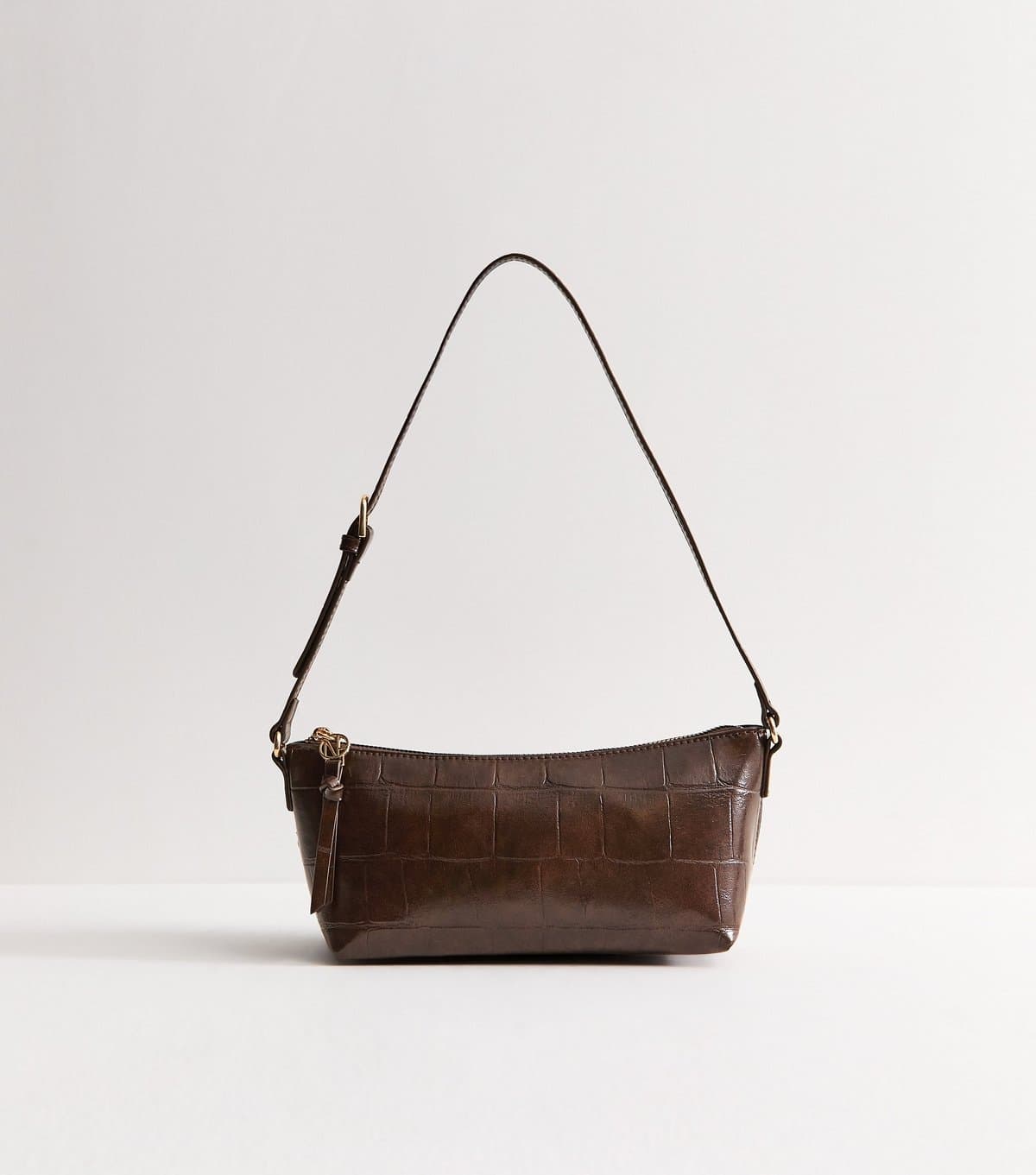 New Look New Look Dark Brown Faux Leather Crocodile Embossed Baguette