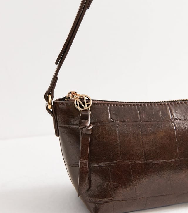 New Look Dark Brown Faux Leather Crocodile Embossed Baguette Shoulder Bag New Look - 3