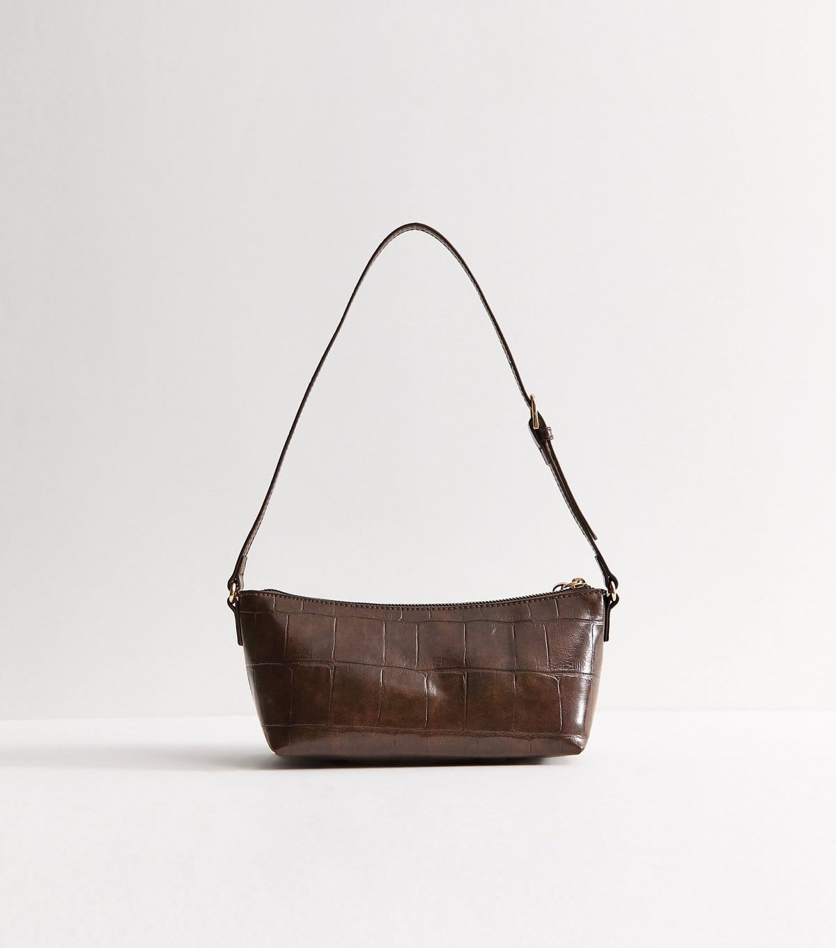 New Look Dark Brown Faux Leather Crocodile Embossed Baguette Shoulder Bag New Look - 4