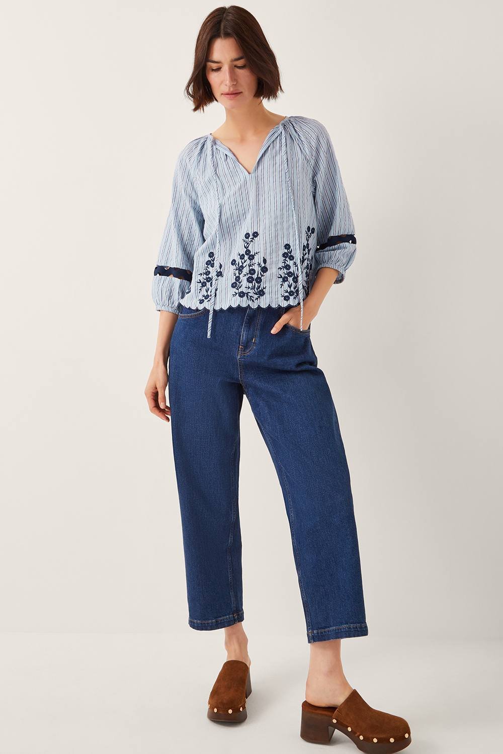 Monsoon Monsoon Women's Cara Embroidered Stripe Blouse Blue - 1