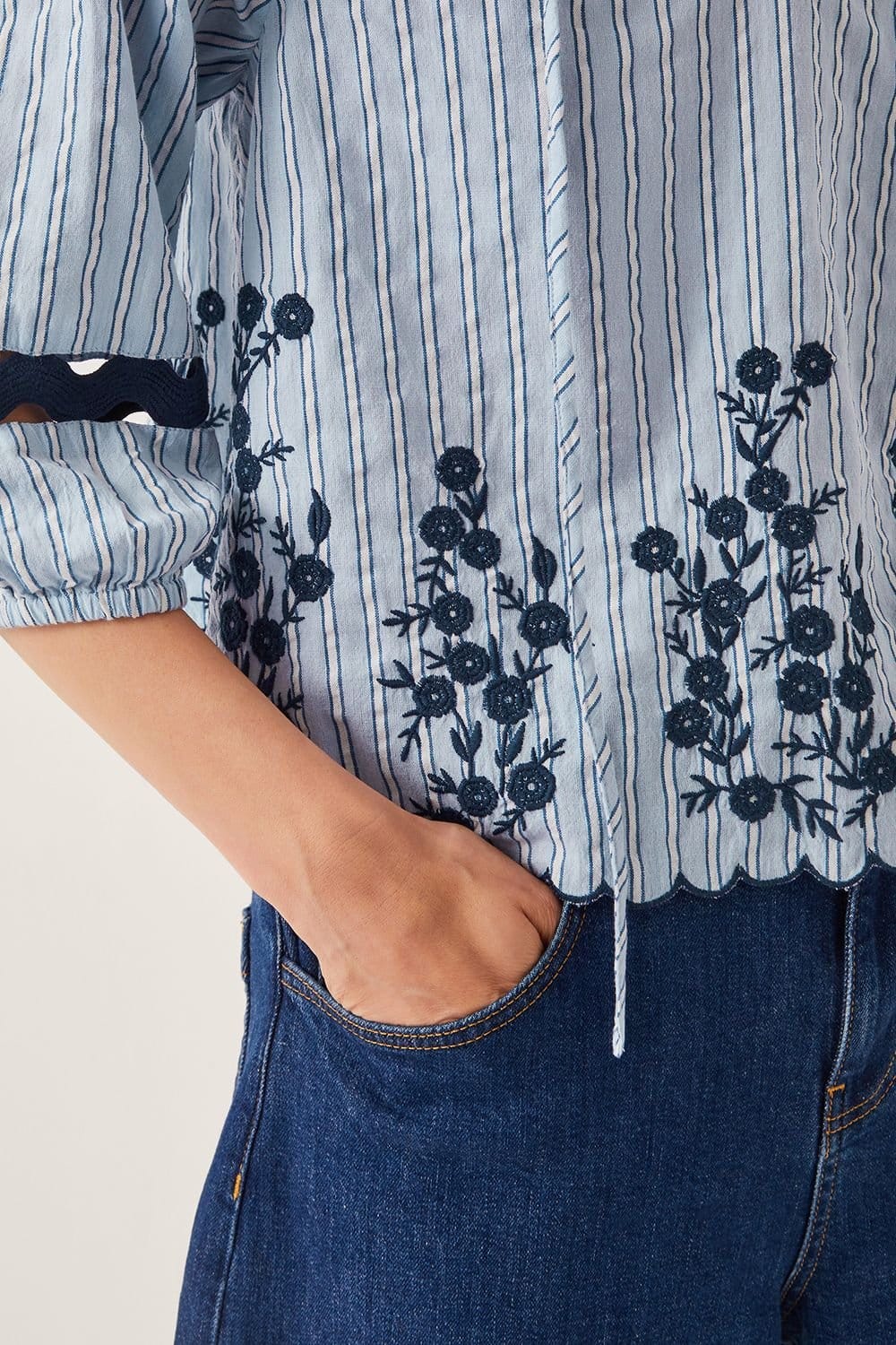 Monsoon Monsoon Women's Cara Embroidered Stripe Blouse Blue - 4