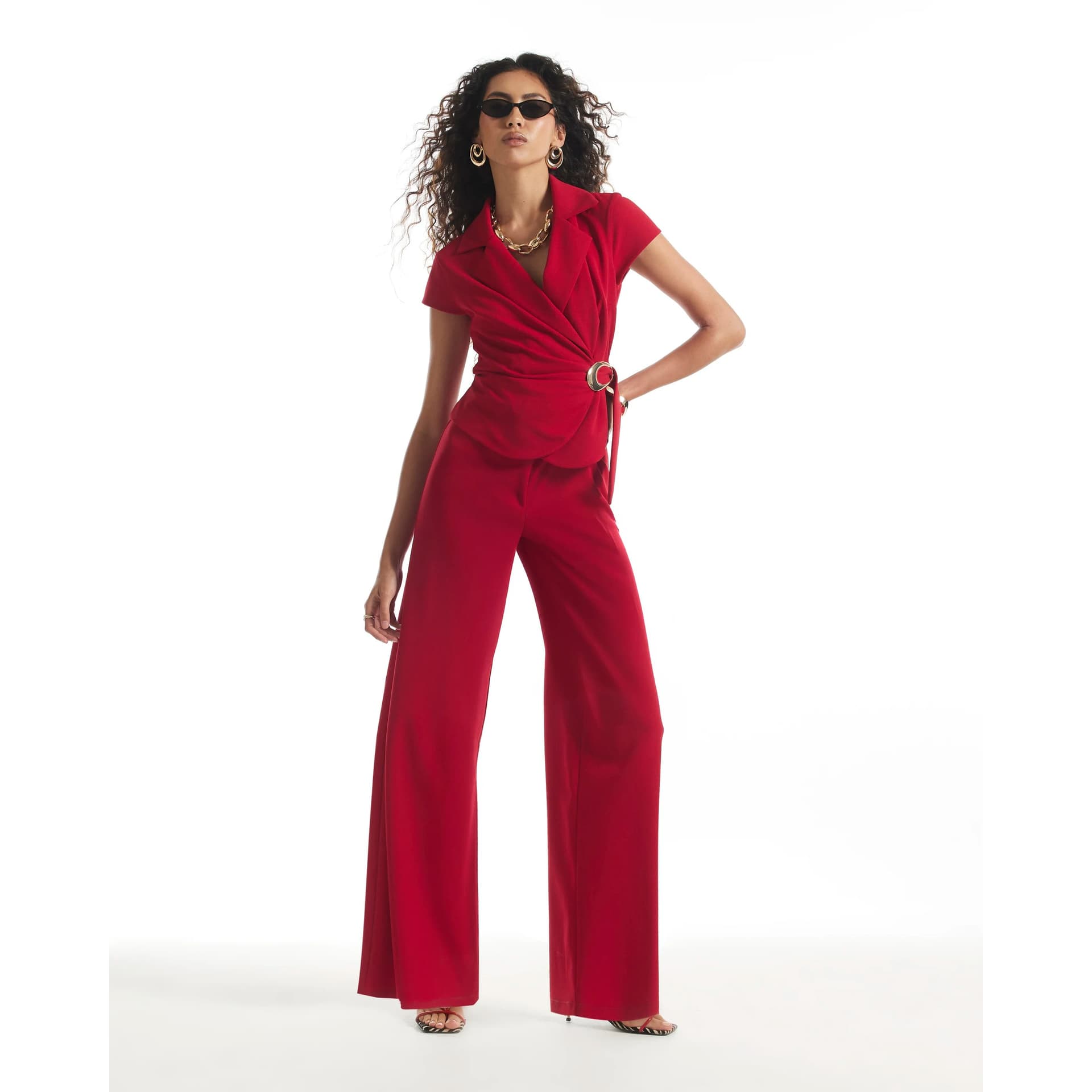 River Island River Island Womens Red Buckle Jumpsuit