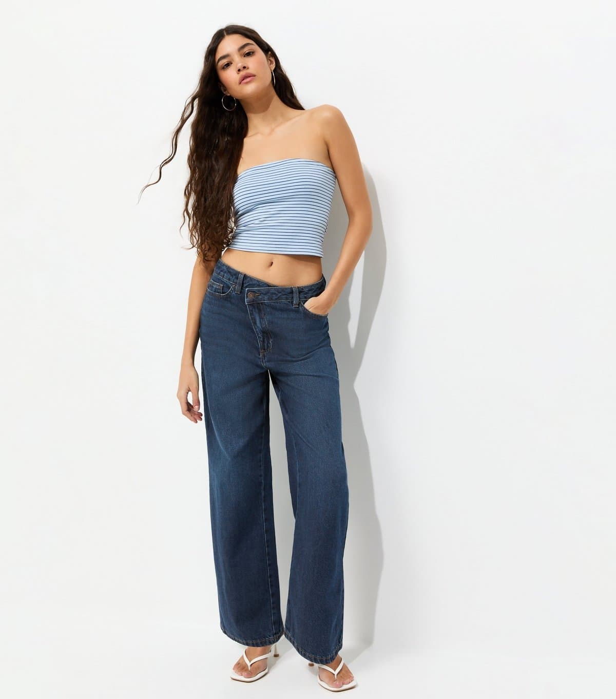 New Look Women's Dark Blue Crossover Fly Wide Leg Jeans New Look