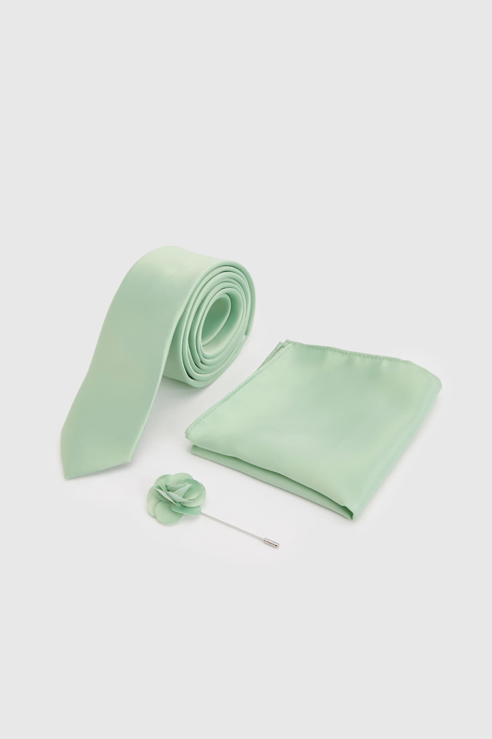 Burton Burton Men's Sage Tie With Pocket Square & Lapel Pin