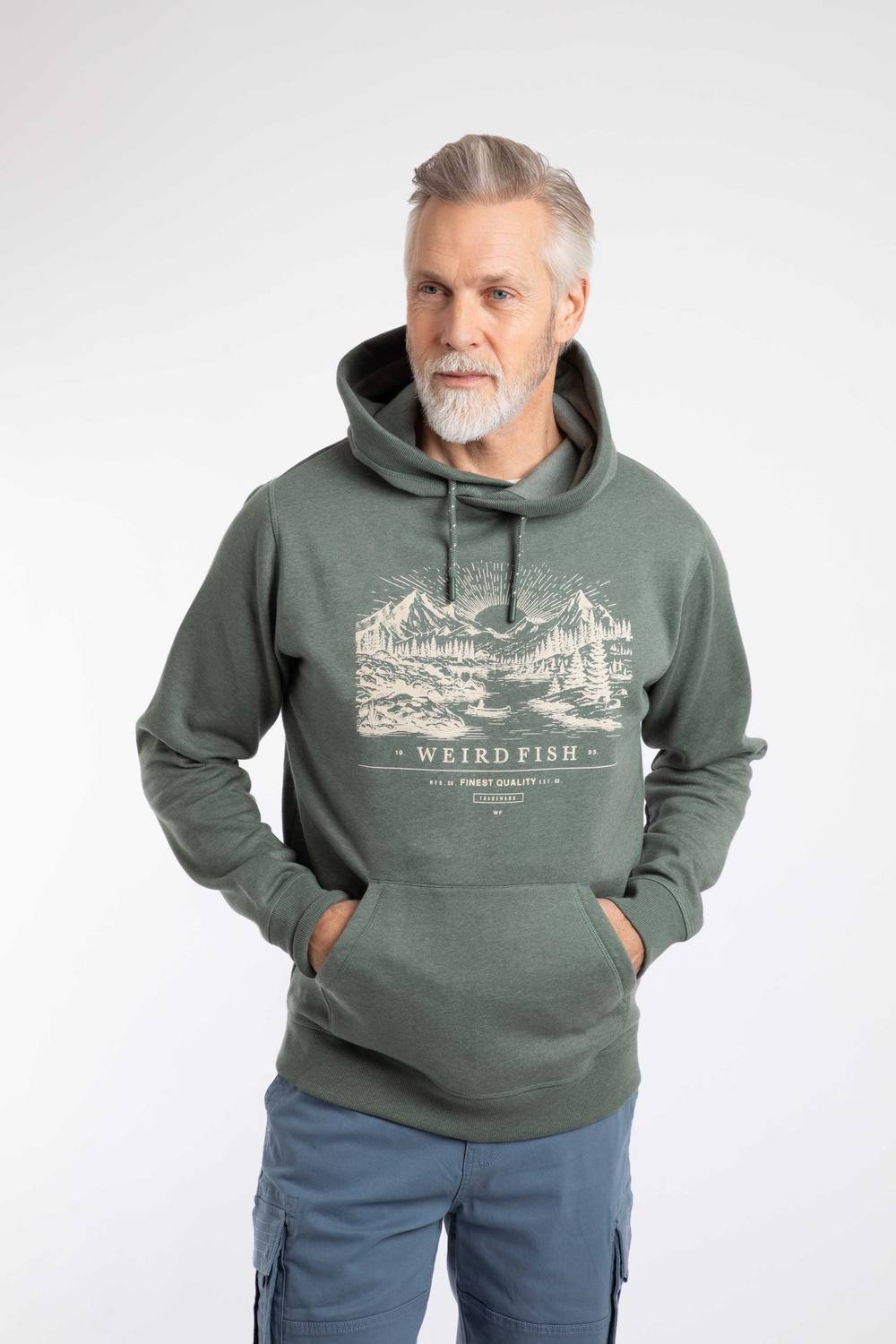 Weird Fish Weird Fish Men's Bryant Front Print Graphic Popover Hoodie in Green - 1