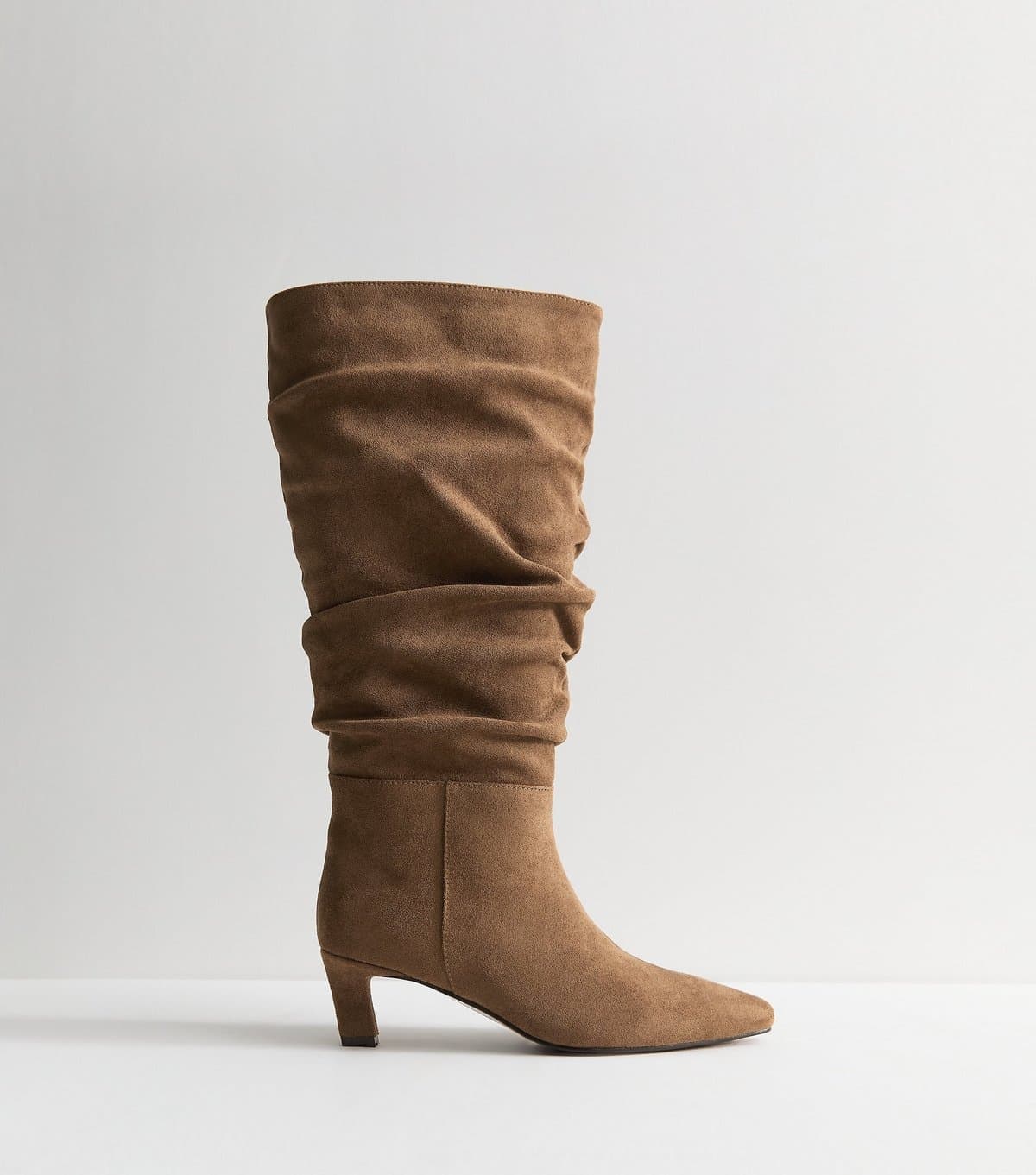 New Look Women's Camel Faux Suede Ruched Knee High Boots Vegan New Look