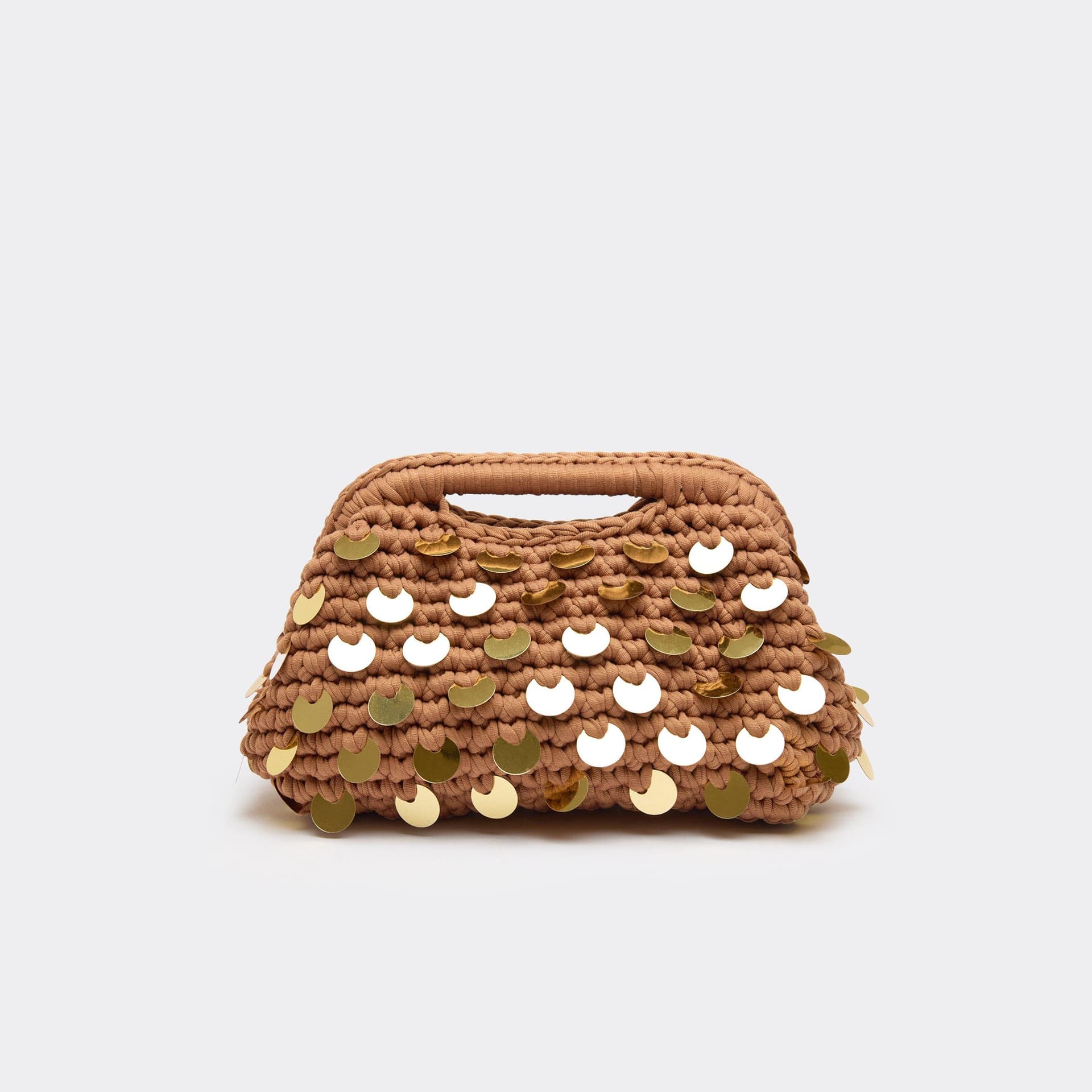 EGO Sunset Disc Sequin Detail Grab Back In Beige Woven, Women's Size UK 0