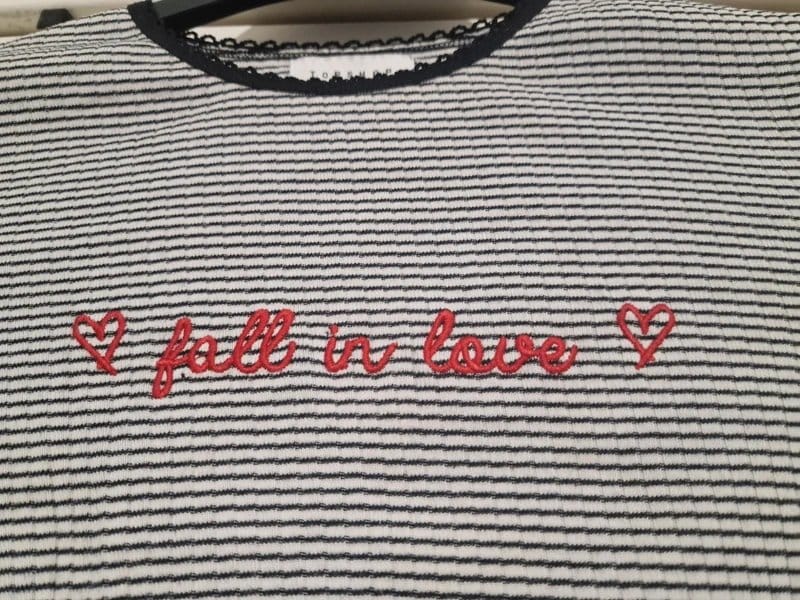 Topshop Y2K Inspired Cropped Top, Embroidered 'Fall in Love' -