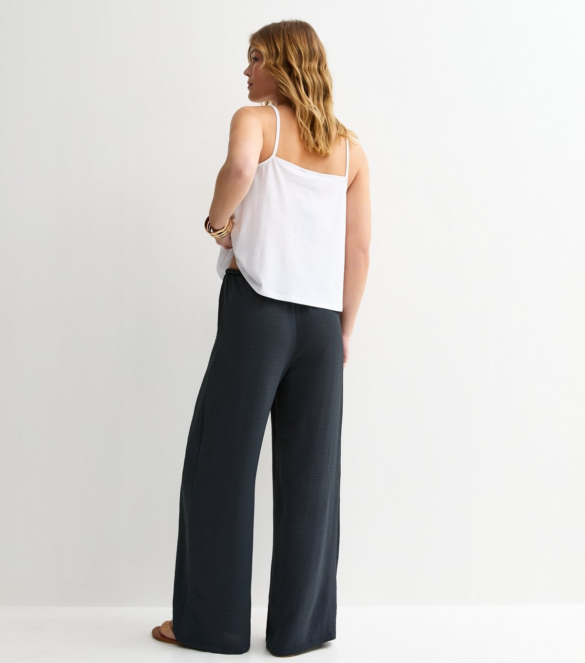 New Look Women's Navy Drawstring Waist Wide Leg Trousers New Look - 4