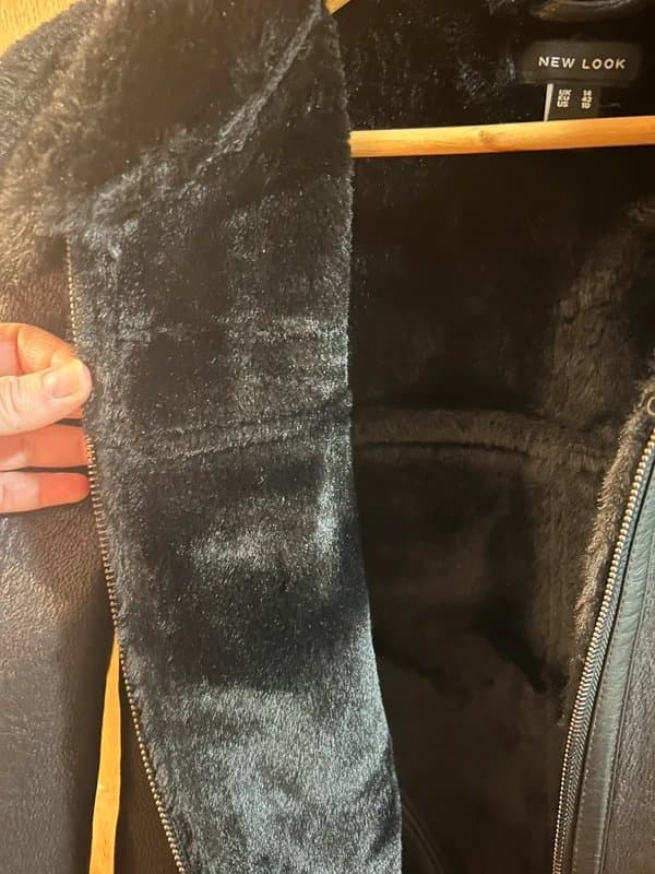 New Look Black leather jacket with fur