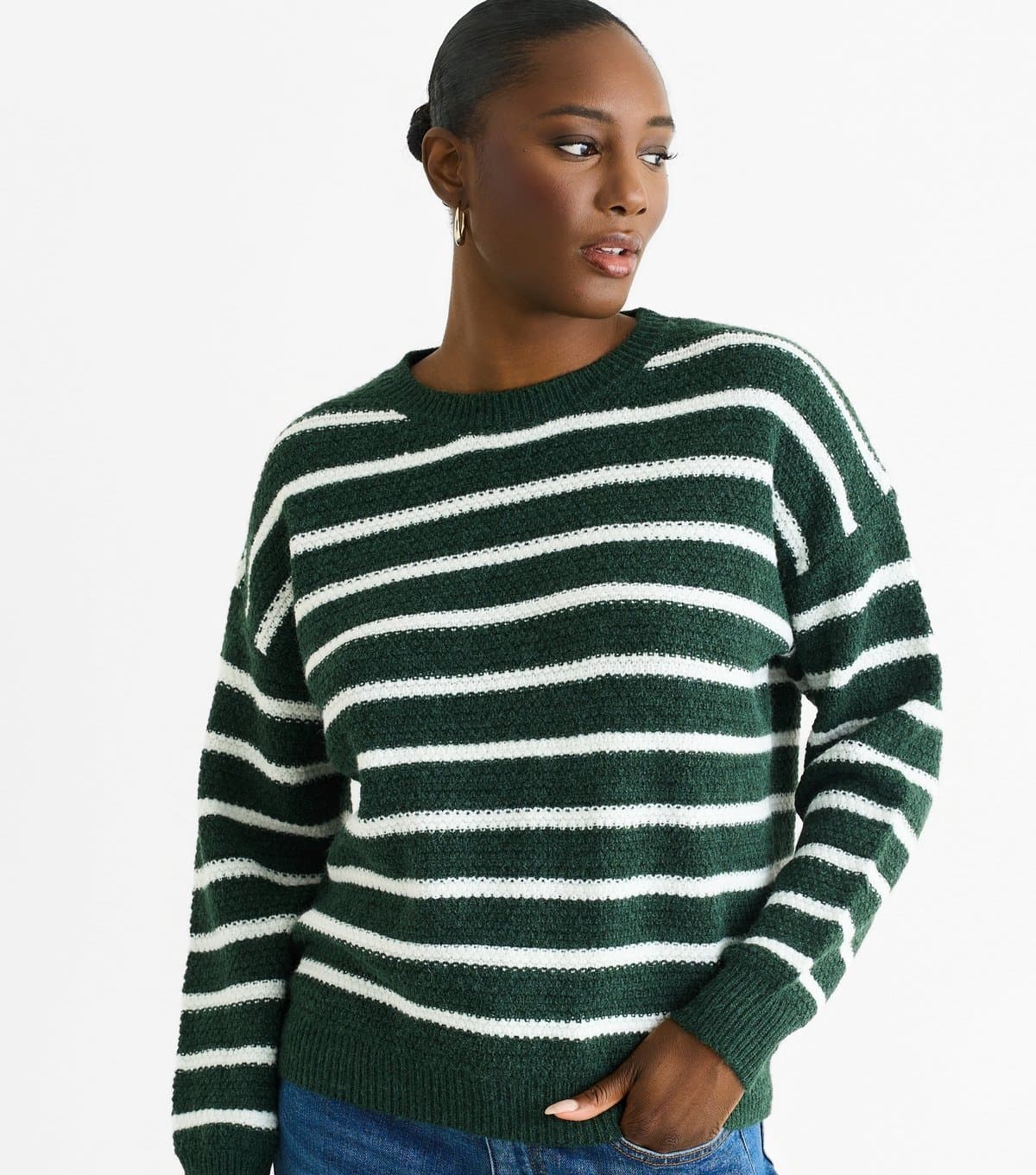 Gini London Women's Green Striped Oversized Jumper Gini London New Look