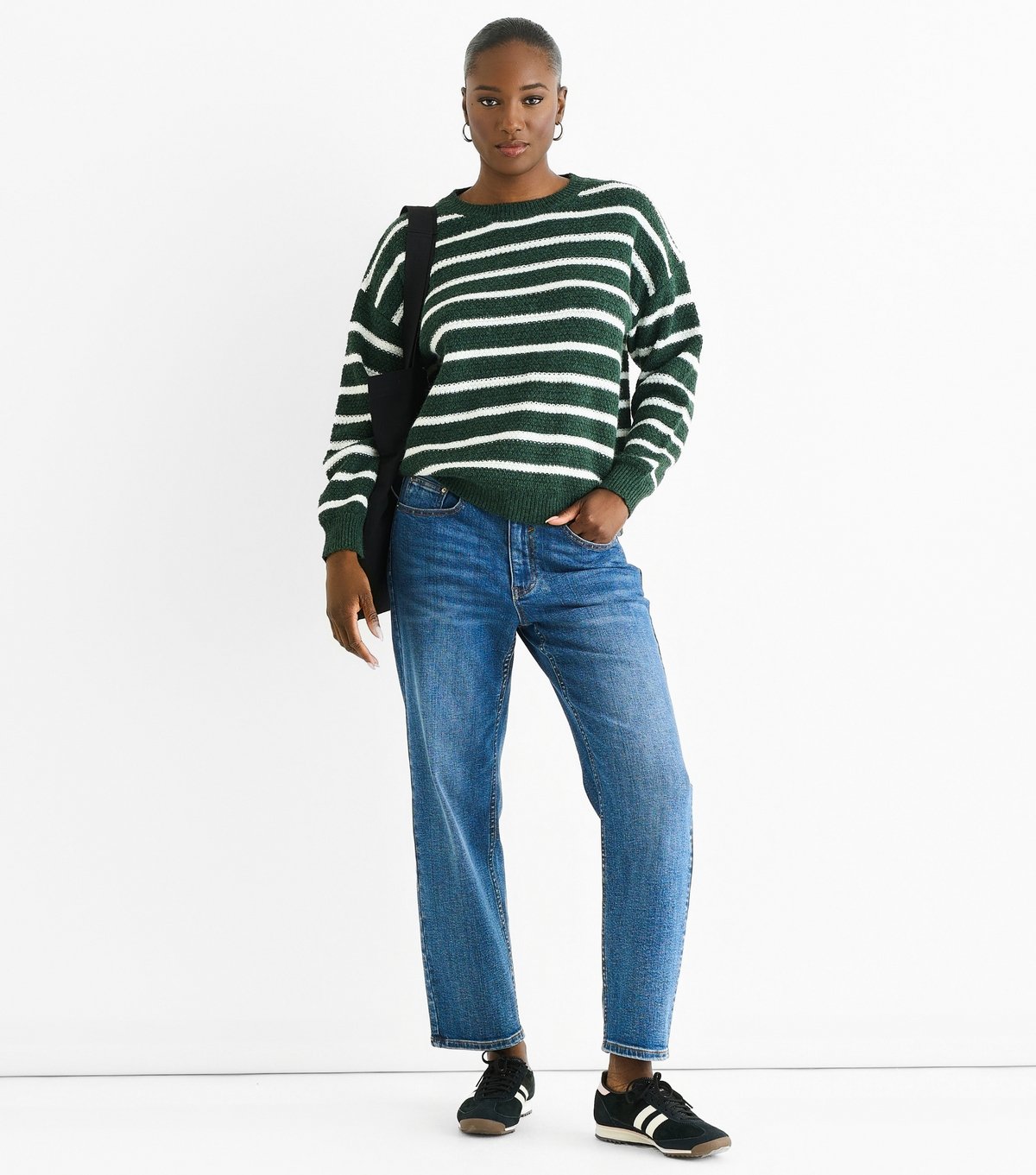 Gini London Women's Green Striped Oversized Jumper Gini London New Look - 2