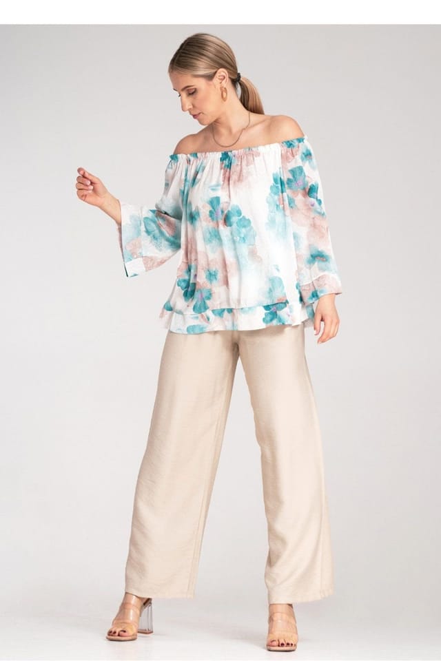 Love Lace Love Lace Women's Spanish Wide Neck Blouse 3/4 Sleeve in White - 2