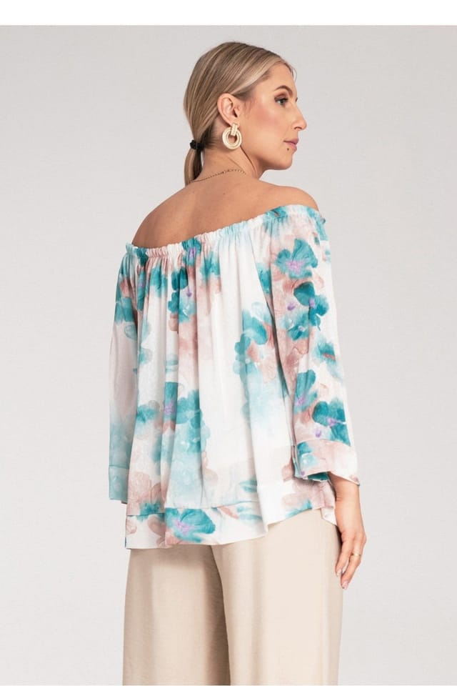 Love Lace Love Lace Women's Spanish Wide Neck Blouse 3/4 Sleeve in White - 3