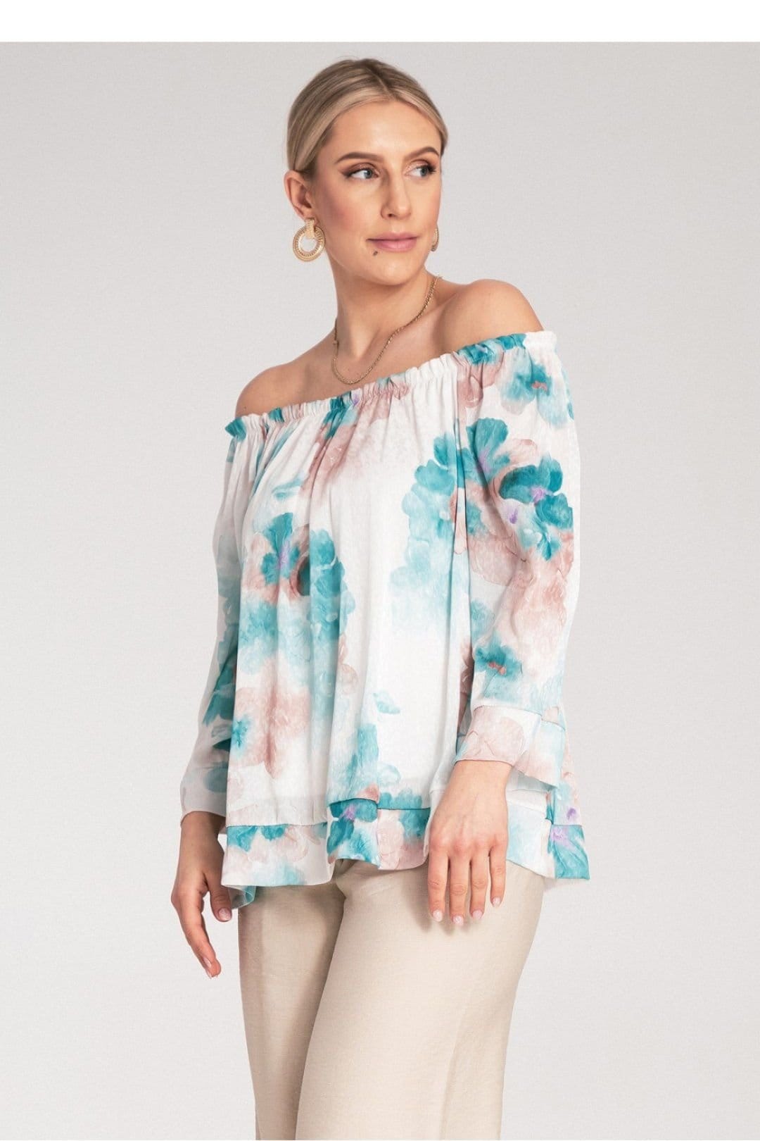 Love Lace Love Lace Women's Spanish Wide Neck Blouse 3/4 Sleeve in White - 4