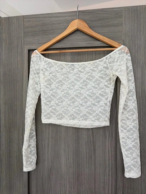 Bershka White Lace Off-Shoulder Top