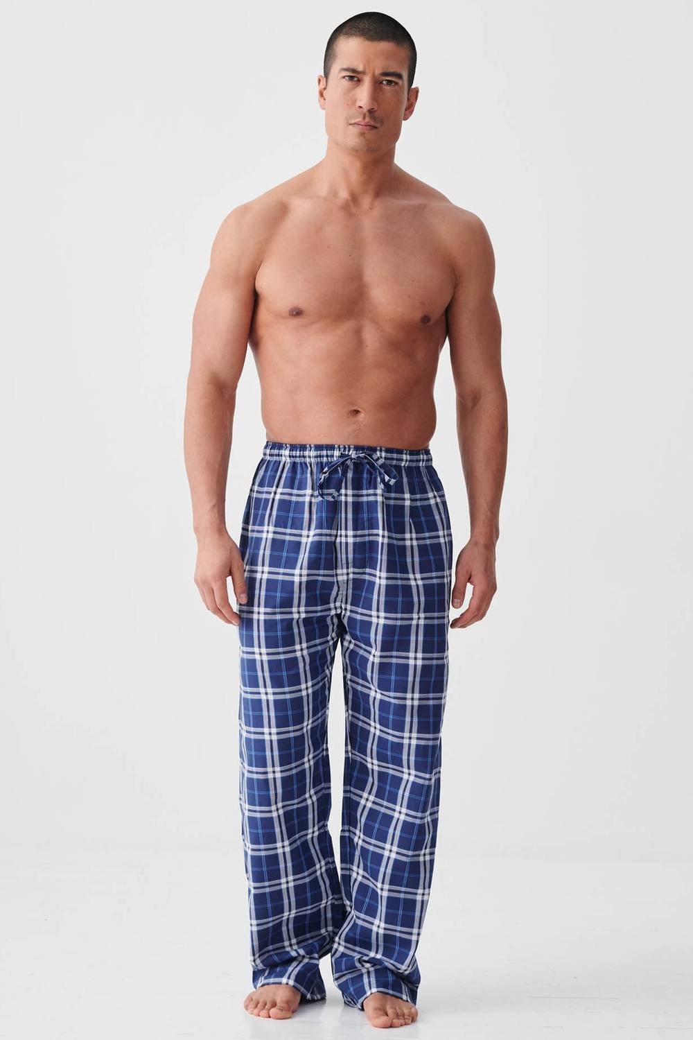 British Boxers British Boxers Men's "Chester Blue on Blue" Check Crisp Cotton Pyjama Trousers in Dark Blue - 3