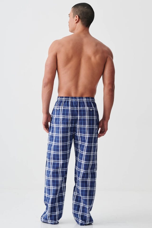 British Boxers British Boxers Men's "Chester Blue on Blue" Check Crisp Cotton Pyjama Trousers in Dark Blue - 3