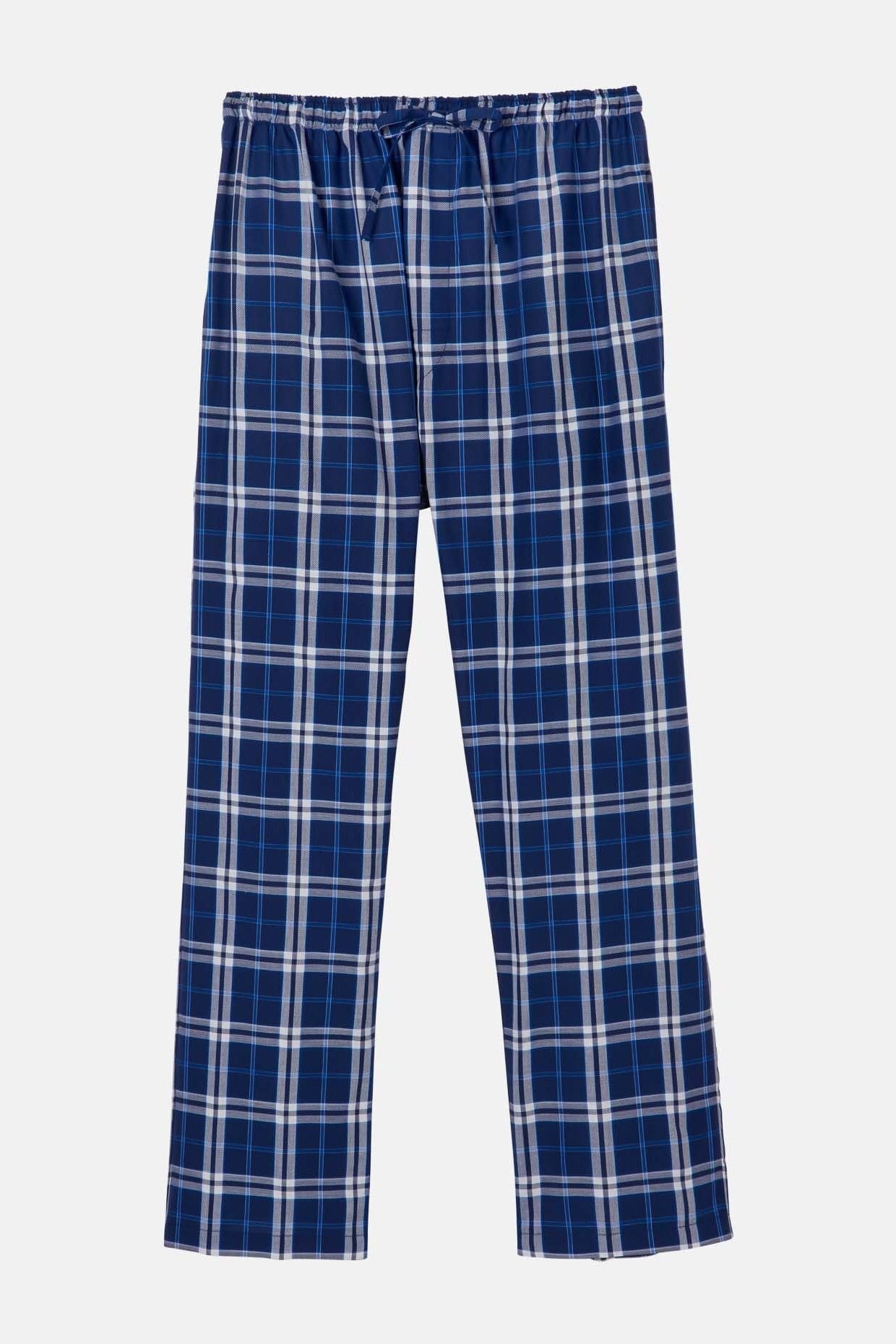 British Boxers British Boxers Men's "Chester Blue on Blue" Check Crisp Cotton Pyjama Trousers in Dark Blue - 4