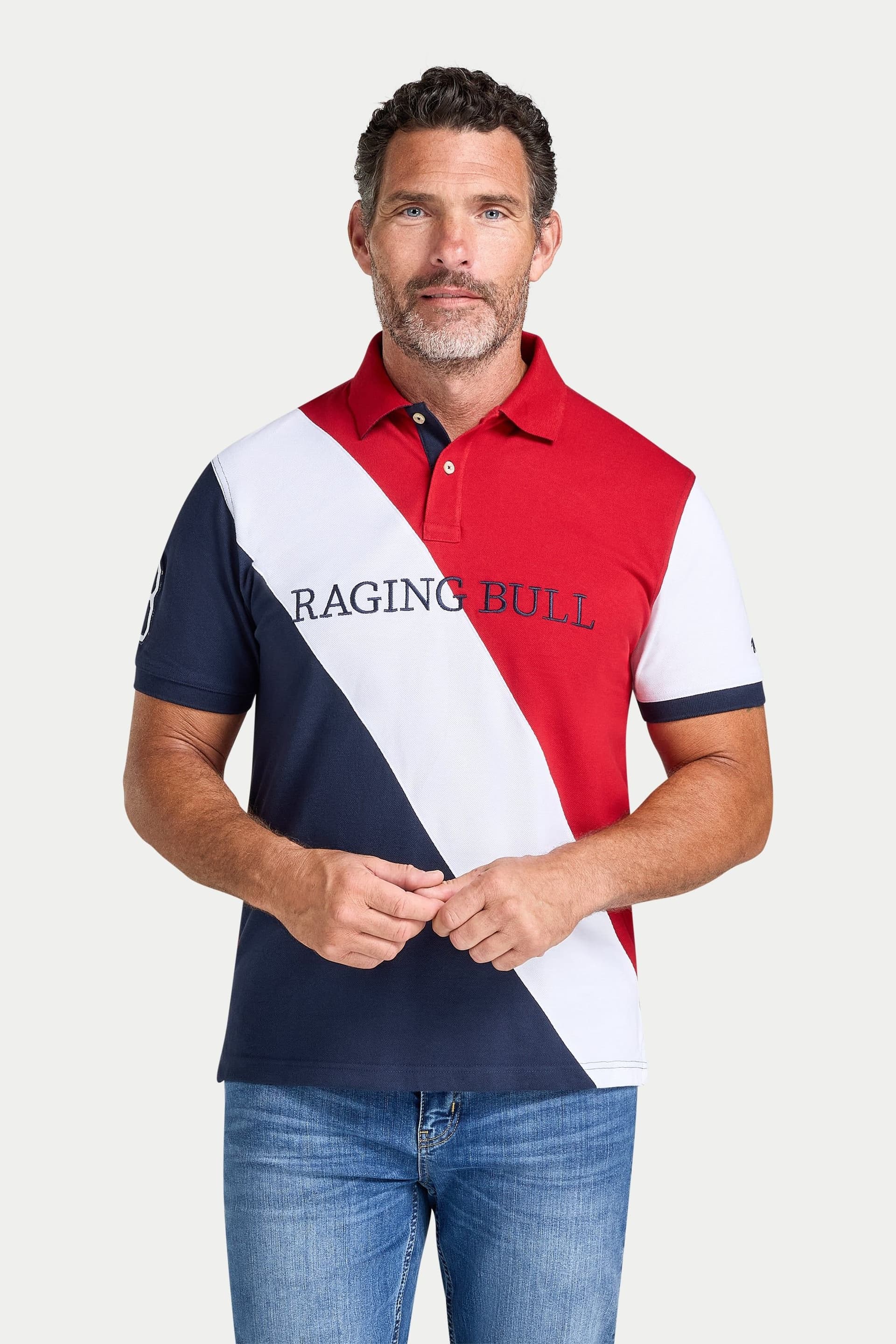 raging bull Raging Bull Men's Contrast Sleeve Pique Polo in Navy
