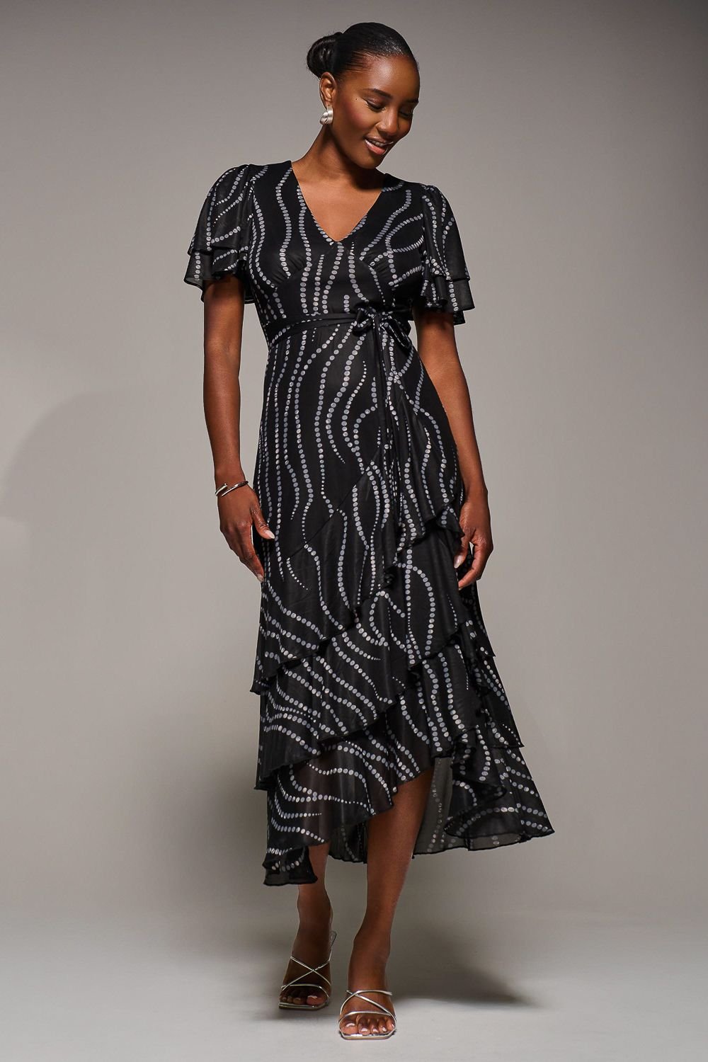 Jolie Moi Jolie Moi Women's Angel Sleeve Ruffle Hem Mesh Midaxi Dress in Black - 4