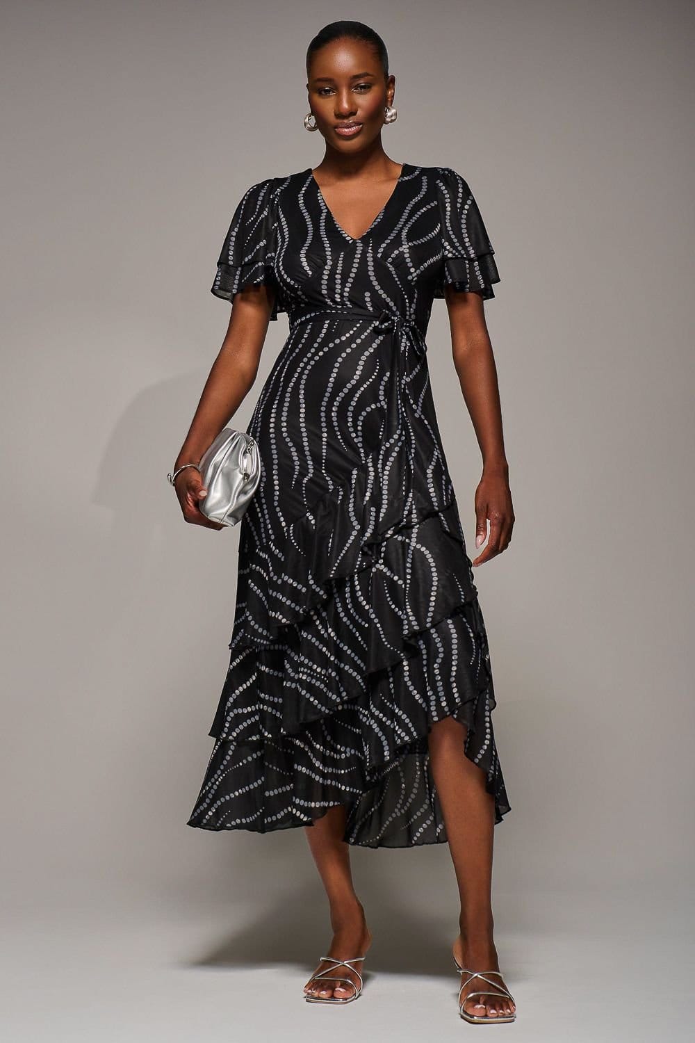 Jolie Moi Jolie Moi Women's Angel Sleeve Ruffle Hem Mesh Midaxi Dress in Black - 4