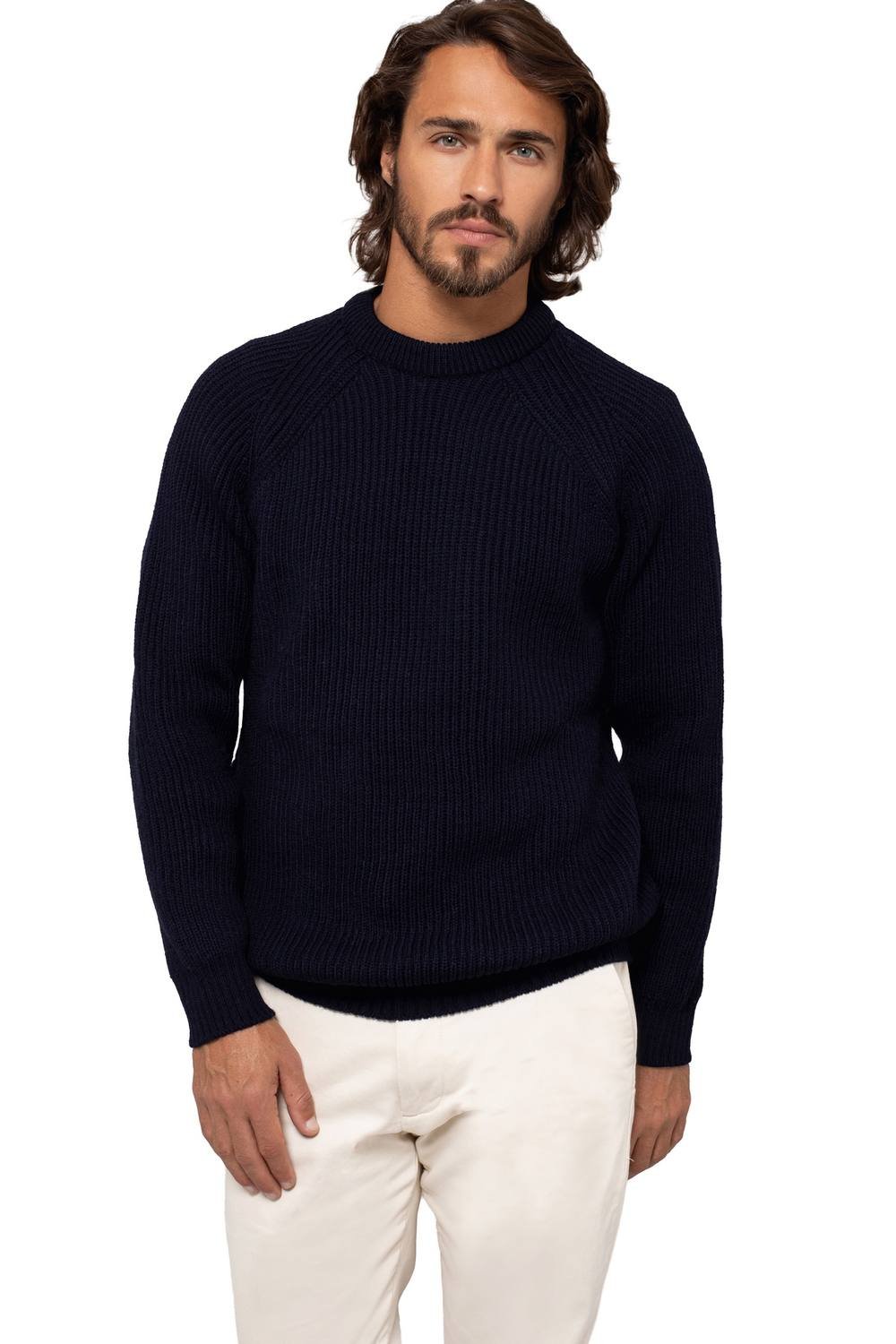 Celtic & Co Celtic & Co Men's British Ribbed Fishermans Sweater in Dark Navy - 3