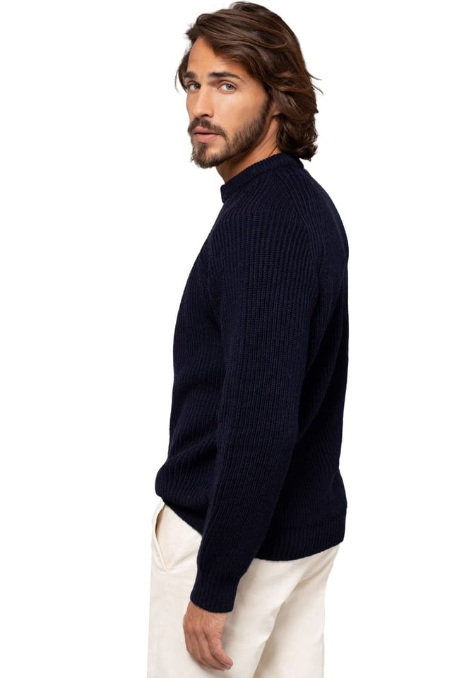 Celtic & Co Celtic & Co Men's British Ribbed Fishermans Sweater in Dark Navy - 3