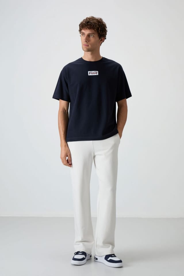 Tommy Life Tommy Life Men's Oversized Logo Patch T-Shirt in Navy - 3