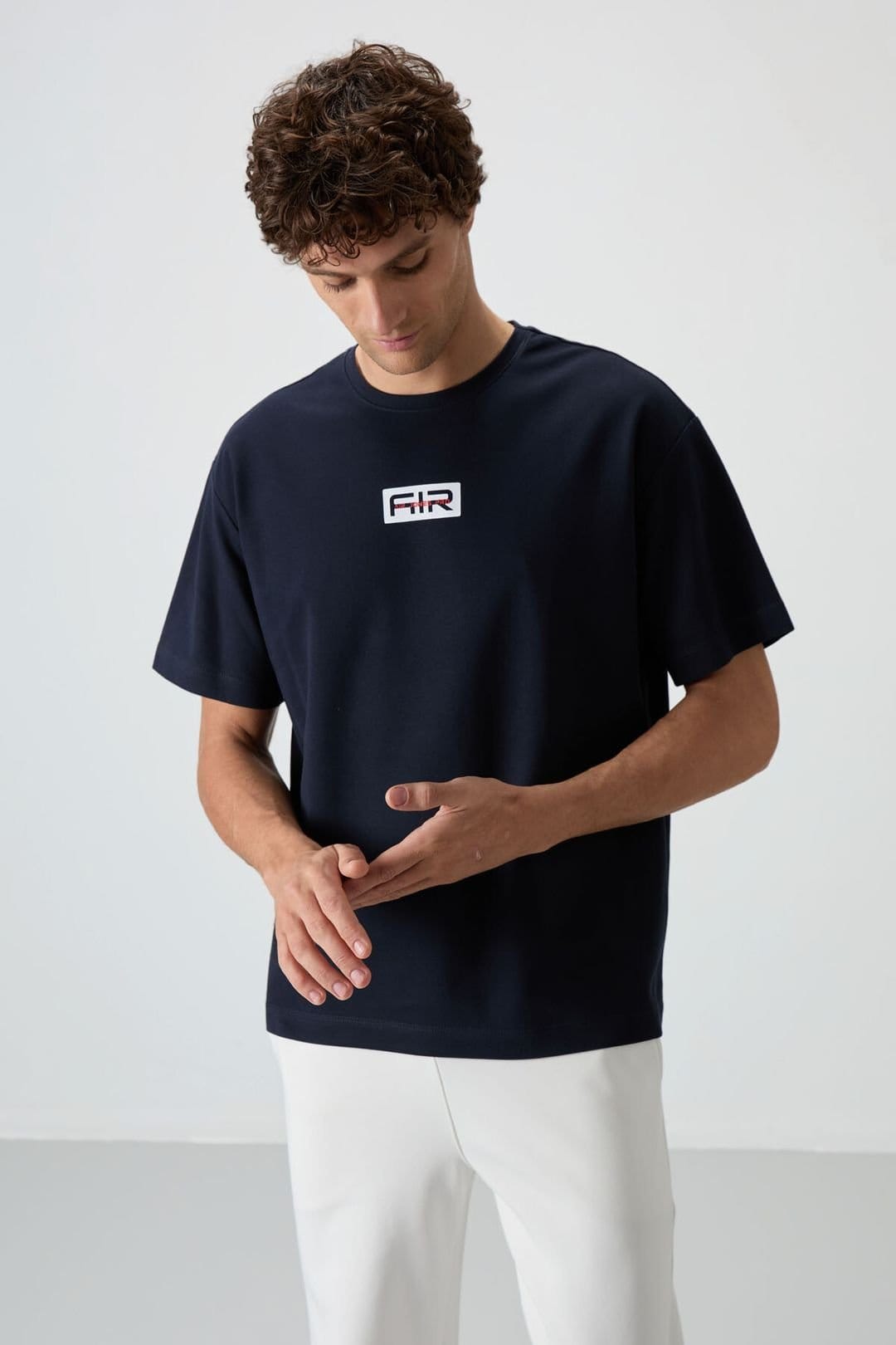 Tommy Life Tommy Life Men's Oversized Logo Patch T-Shirt in Navy - 4