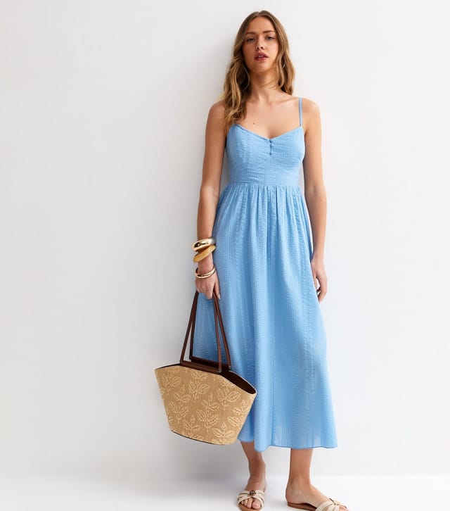 New Look Women's Light Blue V Waist Strappy Midi Dress New Look - 3