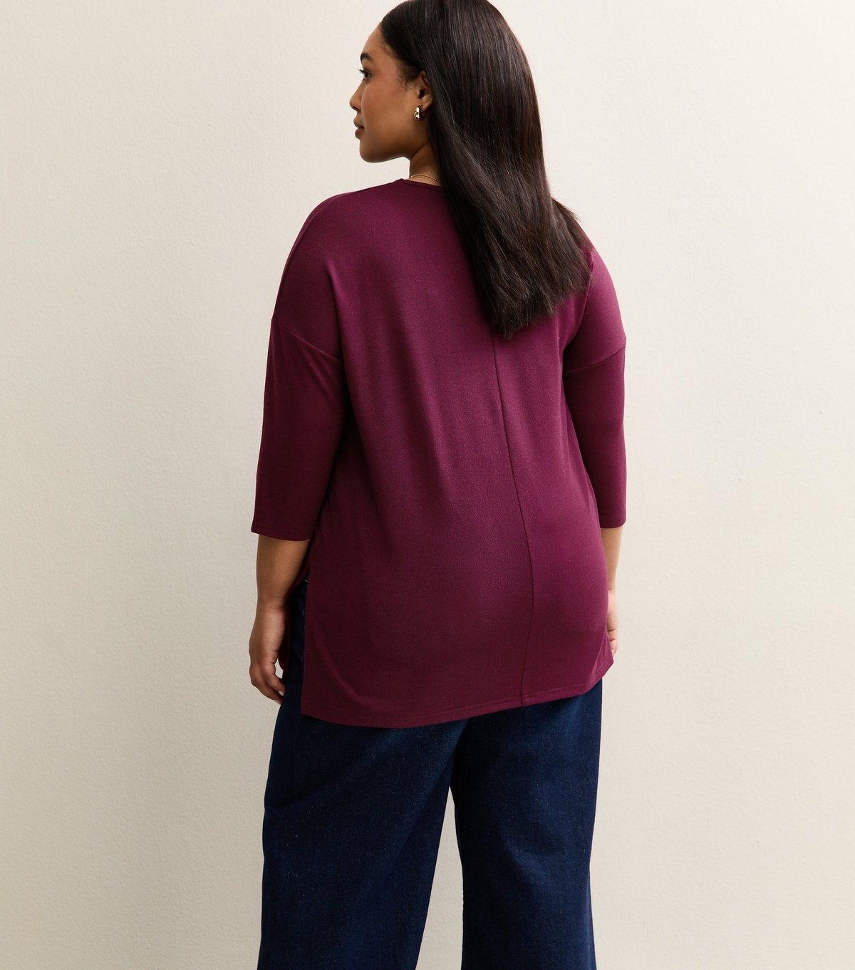 New Look Women's Plus Size Burgundy Cropped Sleeve Longline Jumper Curves New Look - 4