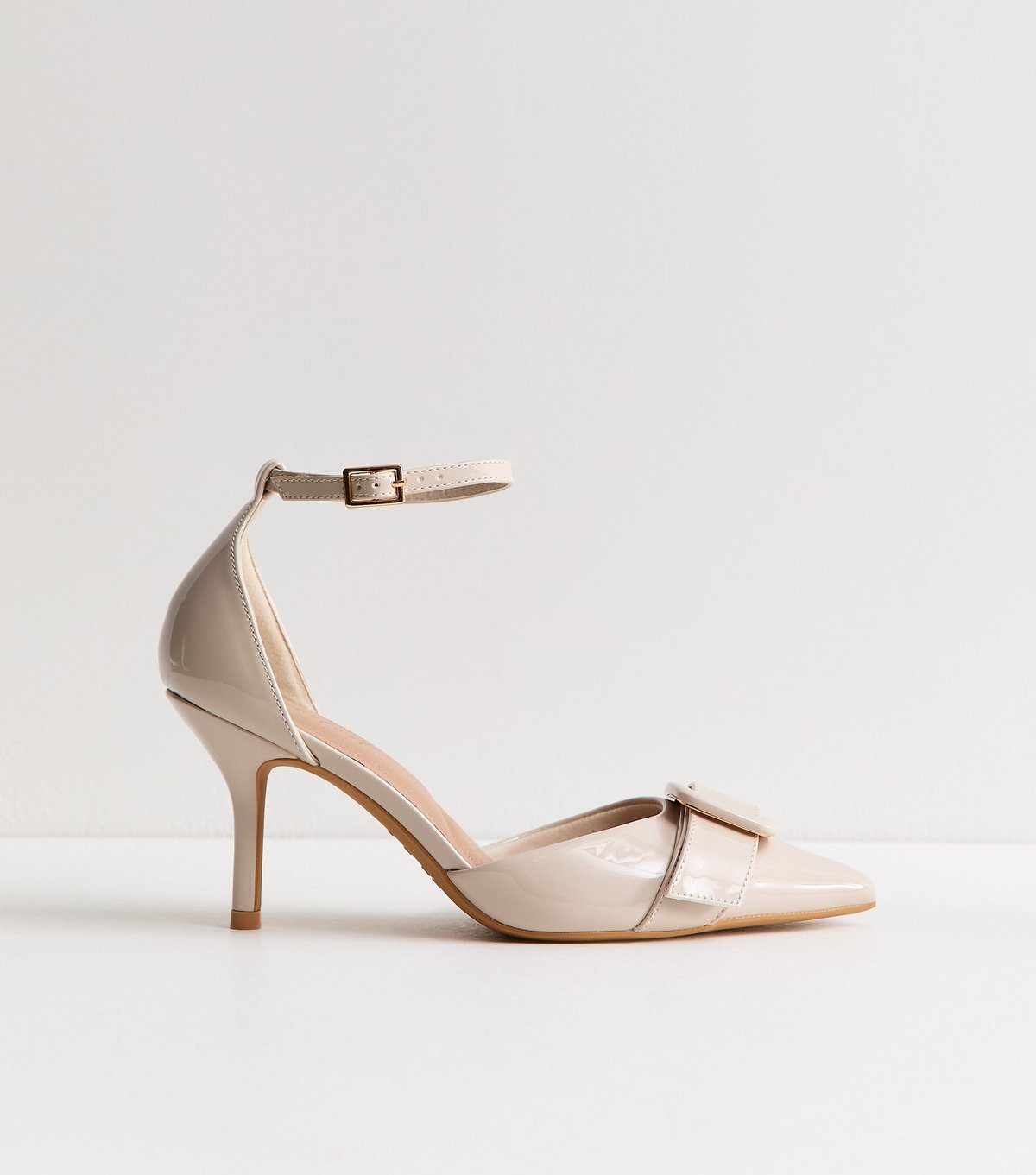 New Look Women's Off White Faux Patent Leather Buckle Strap Open Court Shoes Vegan New Look - 2