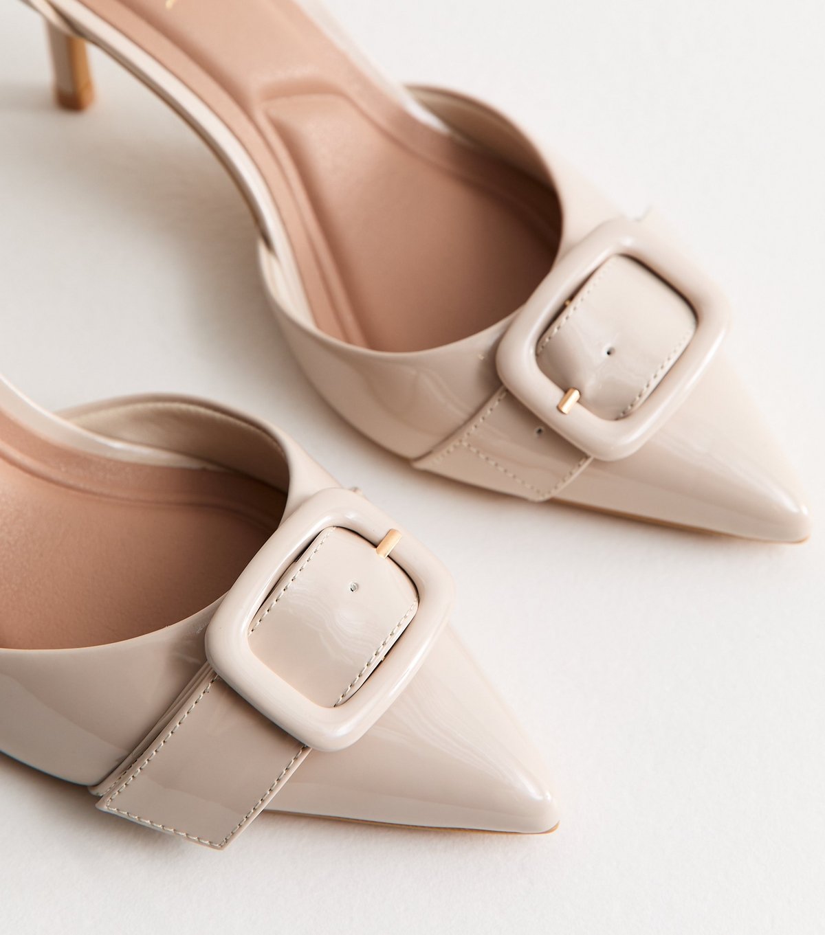 New Look Women's Off White Faux Patent Leather Buckle Strap Open Court Shoes Vegan New Look - 3