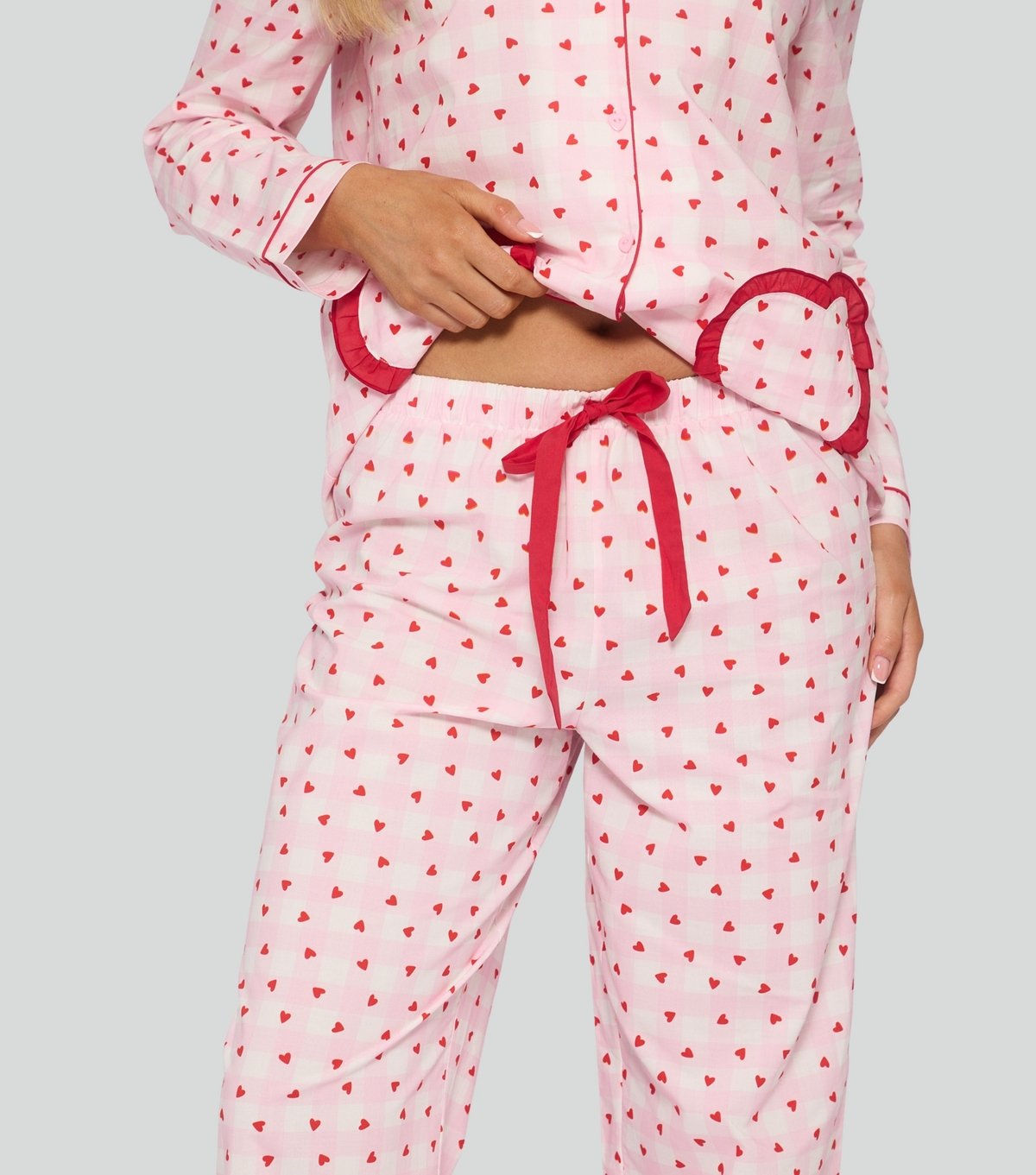 Loungeable Women's Loungeable Valentines Pink Heart Print Frilly Trim Shirt and Trousers Pyjama Set Loungeable New Look - 4