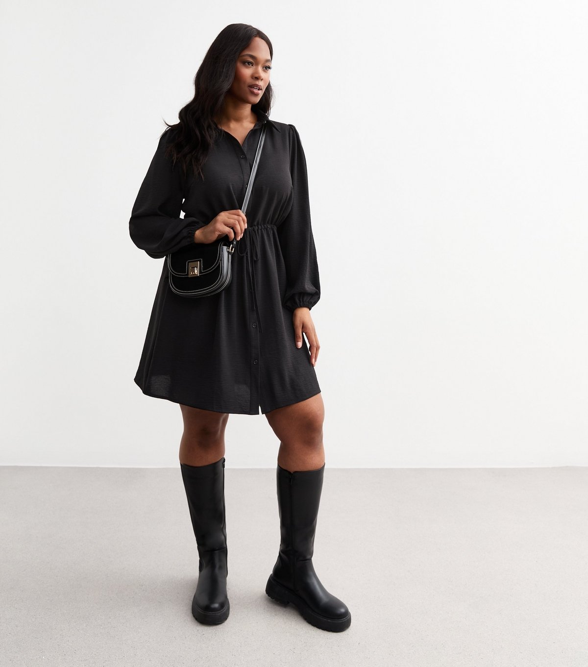 New Look Women's Plus Size Black Drawstring Waist Mini Dress Curves New Look - 4