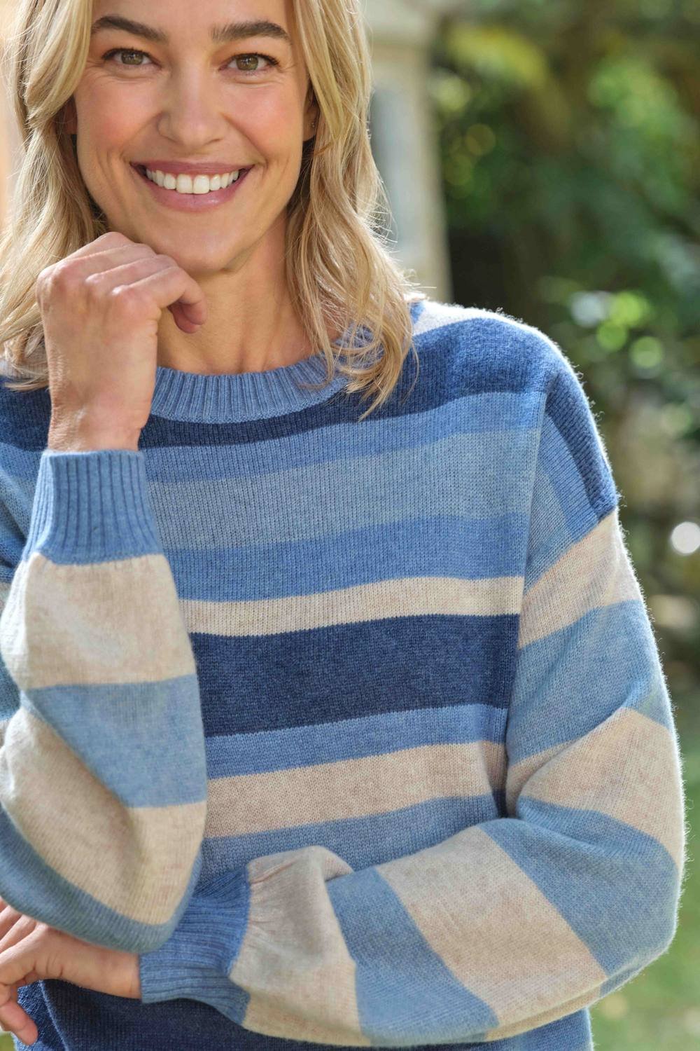 WoolOvers WoolOvers Women's Blue Striped Jumper - 2
