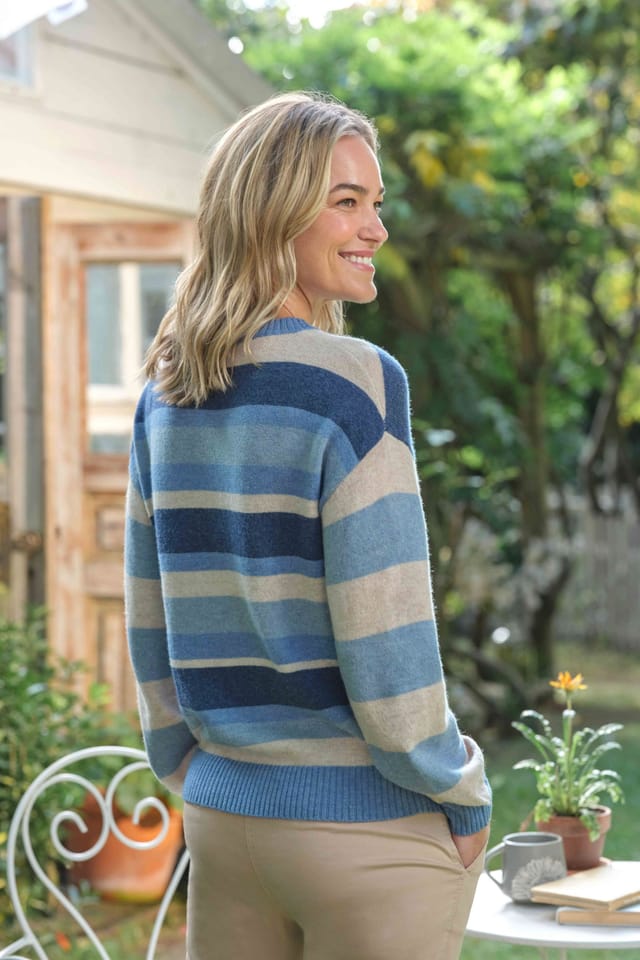 WoolOvers WoolOvers Women's Blue Striped Jumper - 2