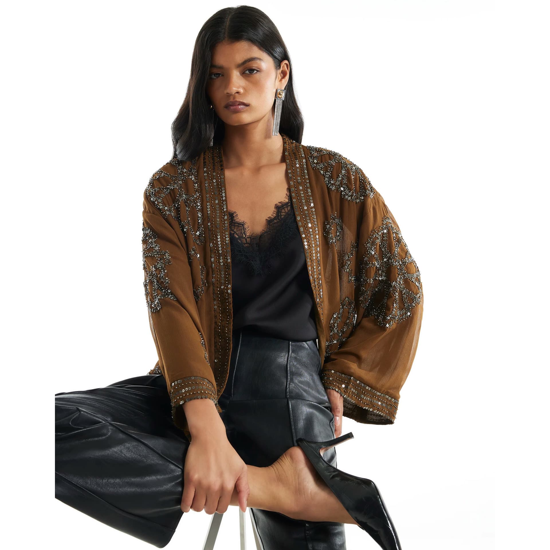 River Island River Island Womens Khaki Embellished Kimono