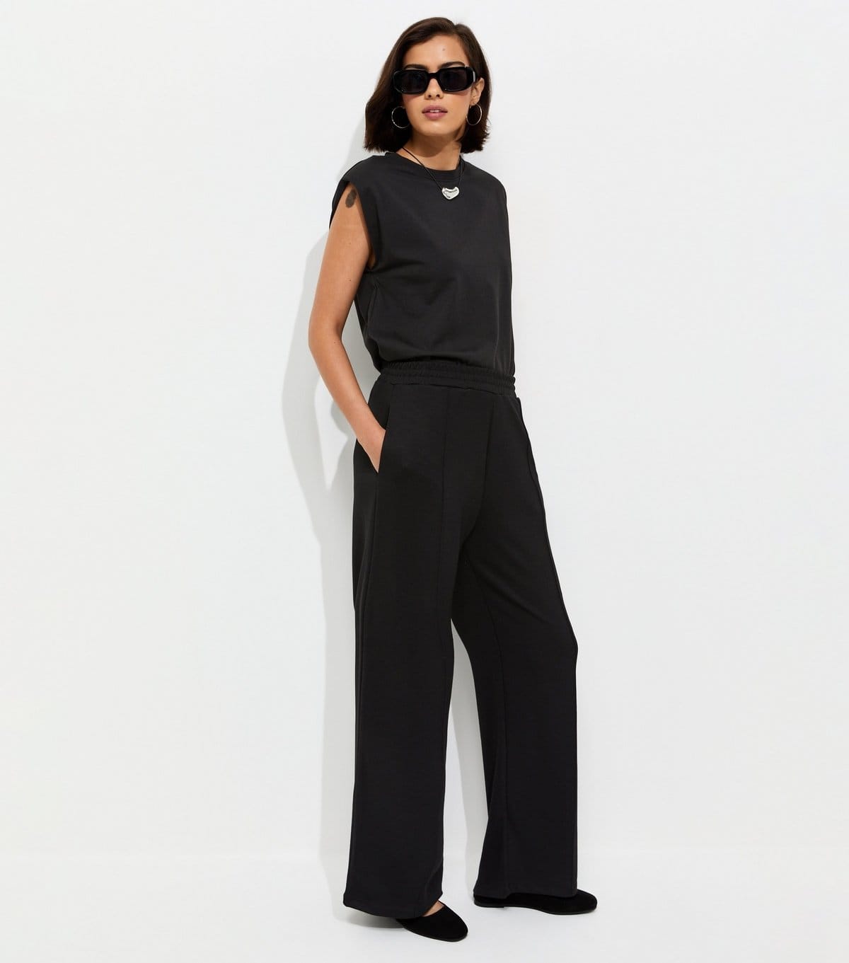 New Look Black Premium Jersey Wide Leg Joggers