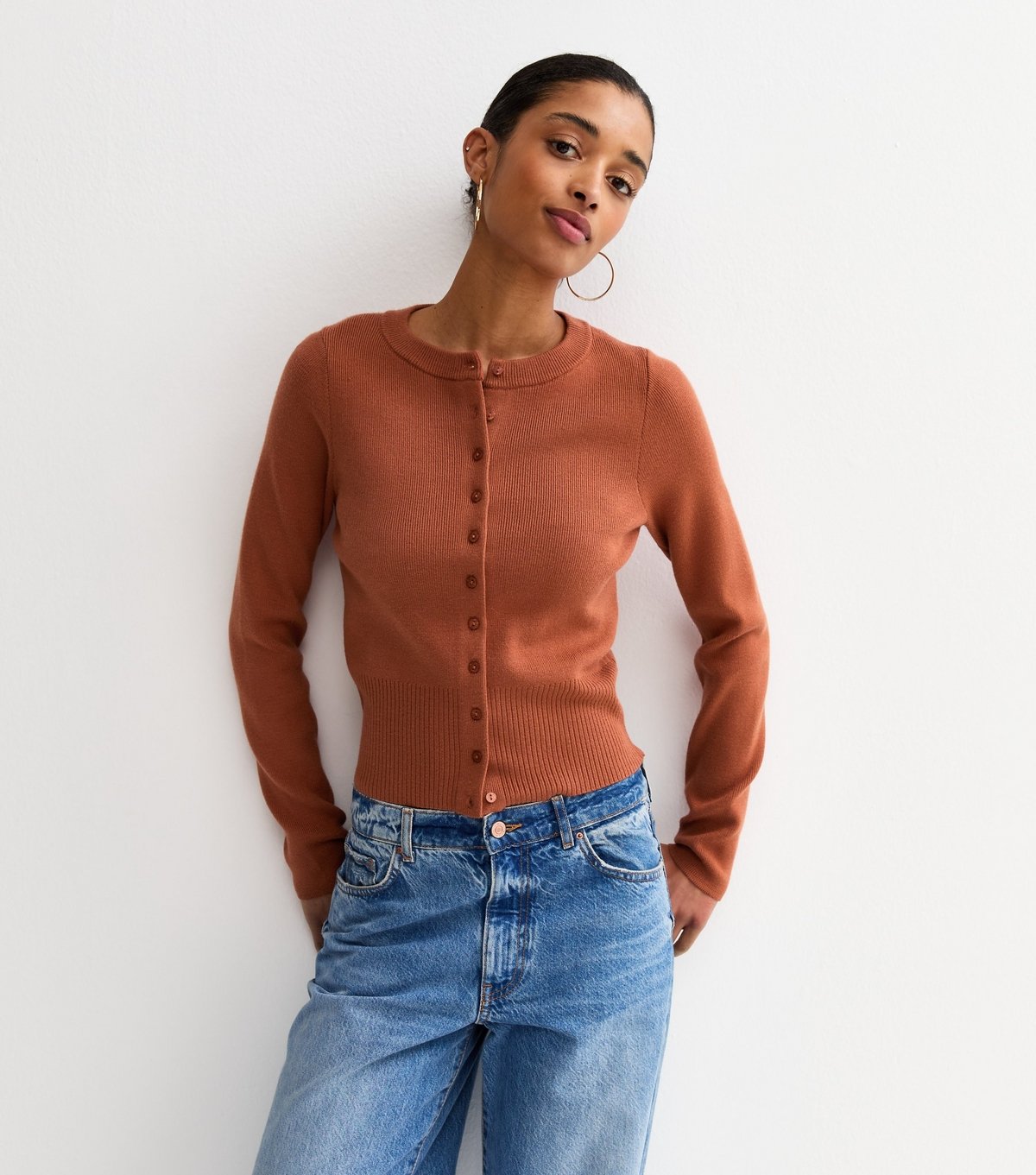 New Look Women's Rust Compact Knit Crew Neck Cardigan New Look - 2