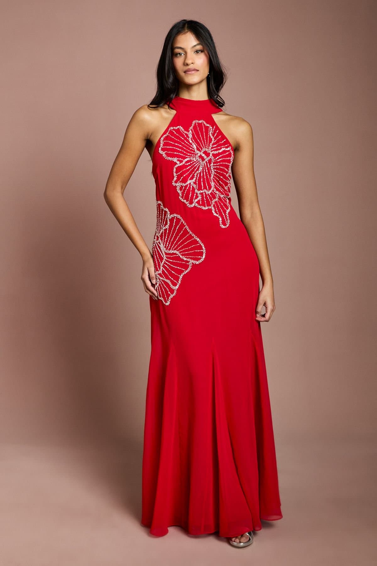 Coast Coast Women's Petite Embellished Maxi Dress With Godet Pleats in Red