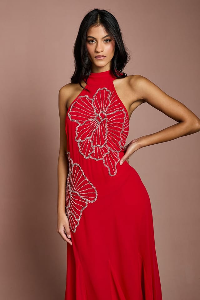 Coast Coast Women's Petite Embellished Maxi Dress With Godet Pleats in Red - 2